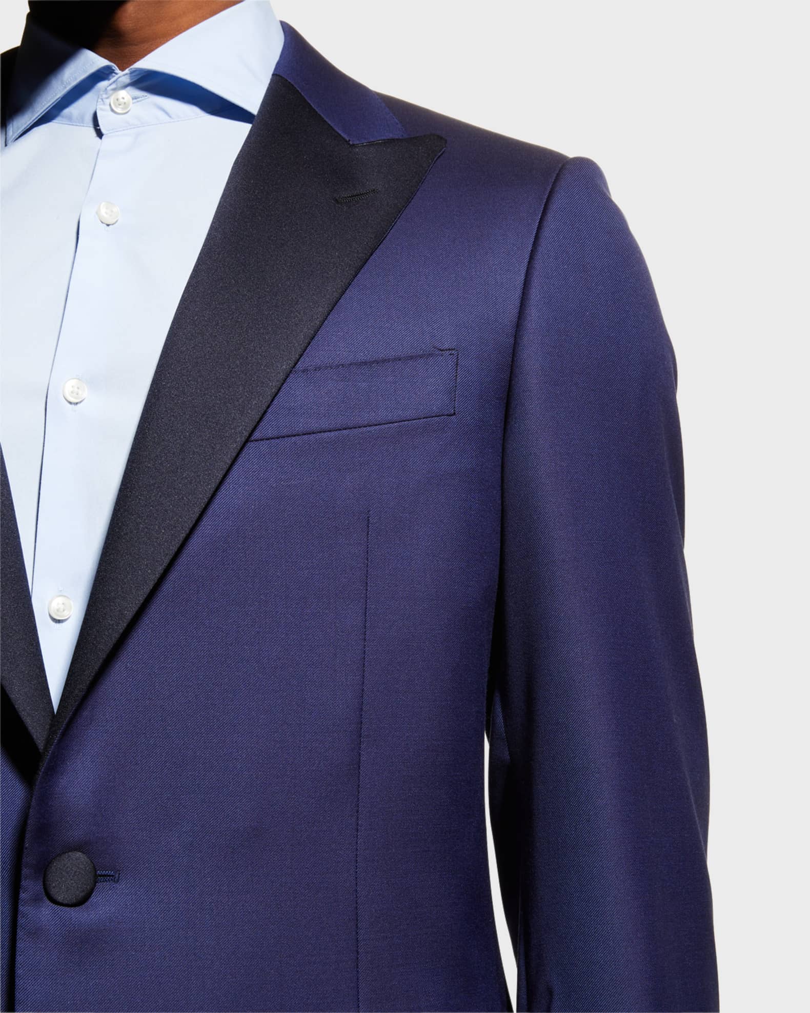 Mens 2 Buttton Slim Contrast Peak Lapel Tuxedo in Navy main image 1