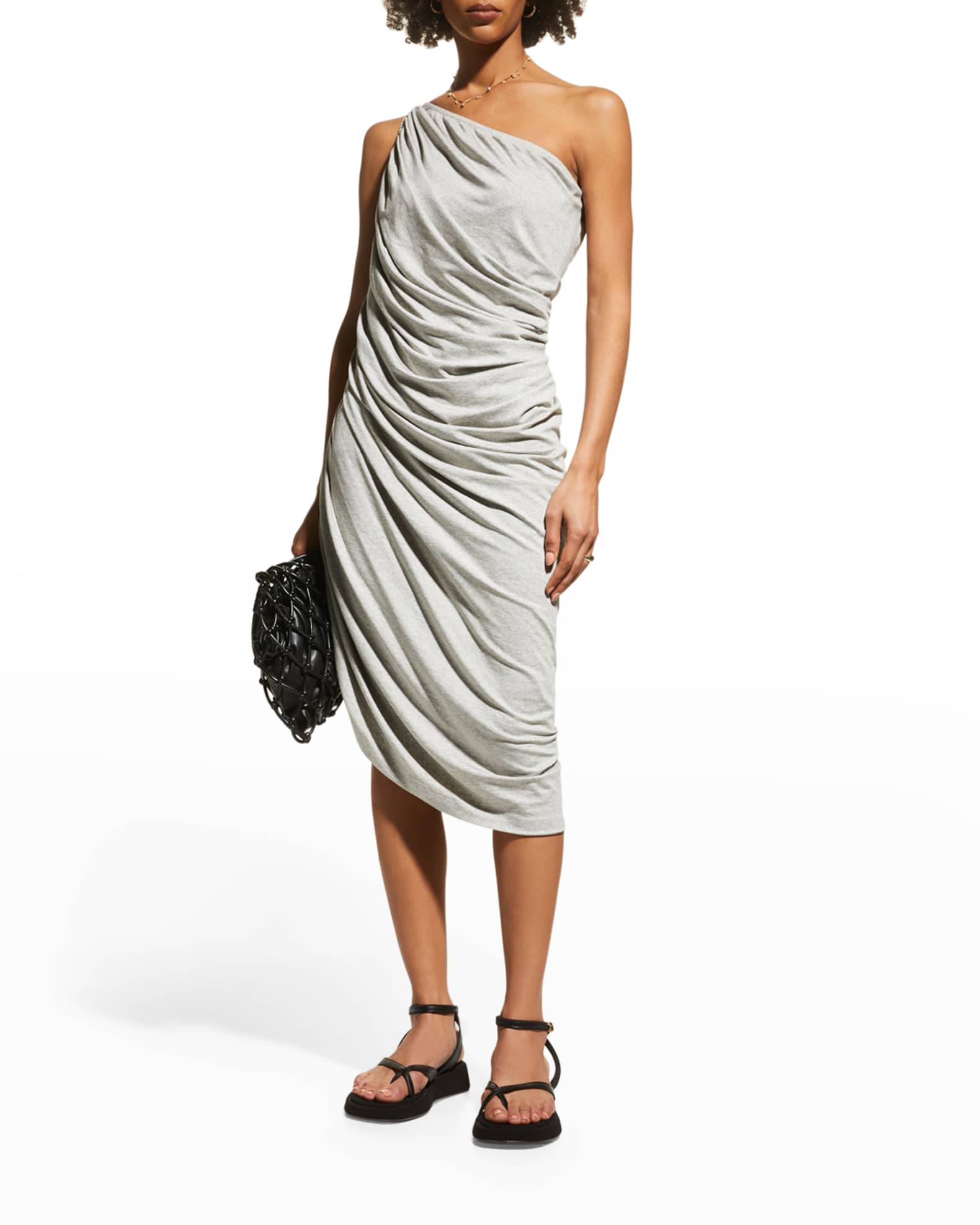 Norma Kamali Diana Shirred Asymmetric Mini Dress | Neiman Marcus