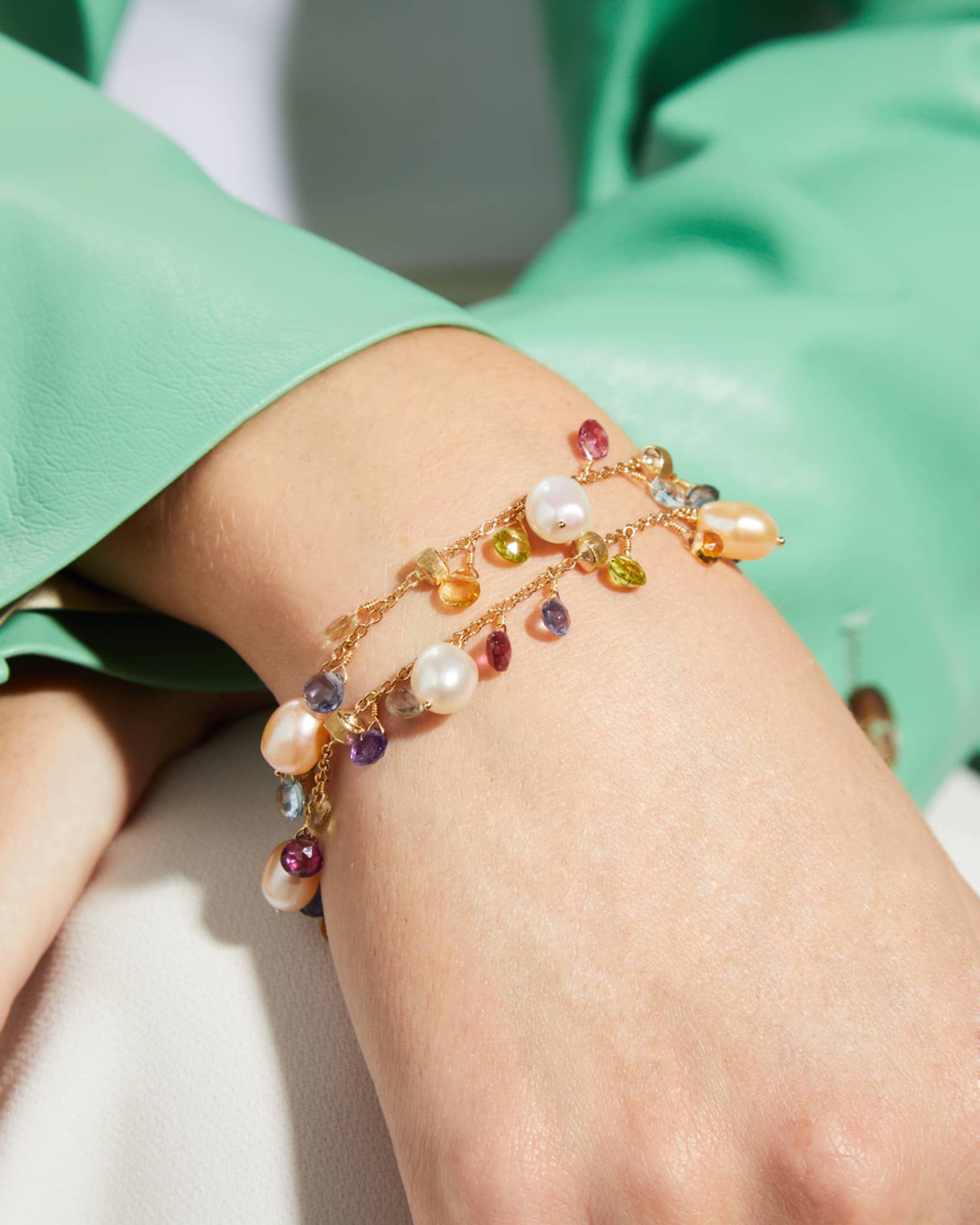 18K Paradise Yellow Gold Two-Row Bracelet with Mixed Stones 1