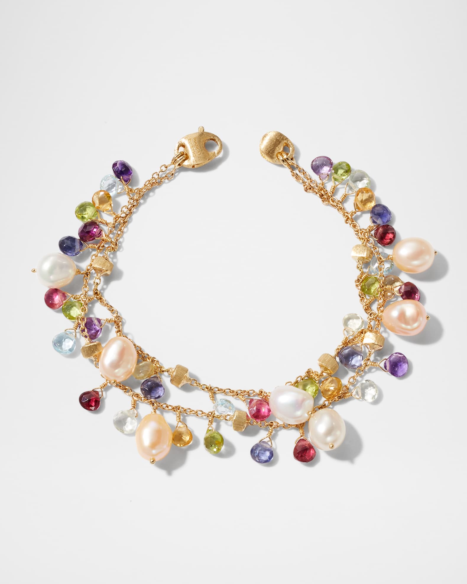 18K Paradise Yellow Gold Two-Row Bracelet with Mixed Stones 0