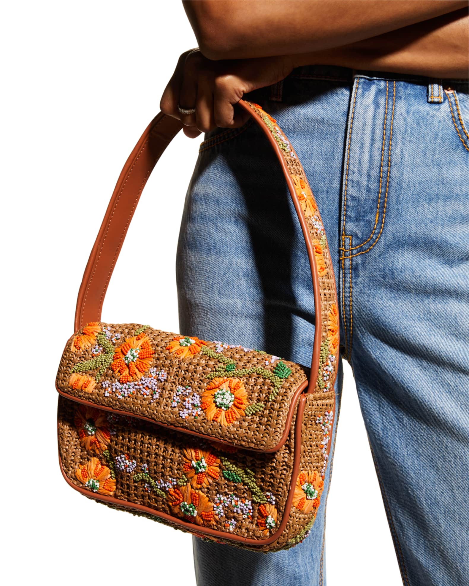 Staud Tommy Flower Beaded Shoulder Bag Neiman Marcus