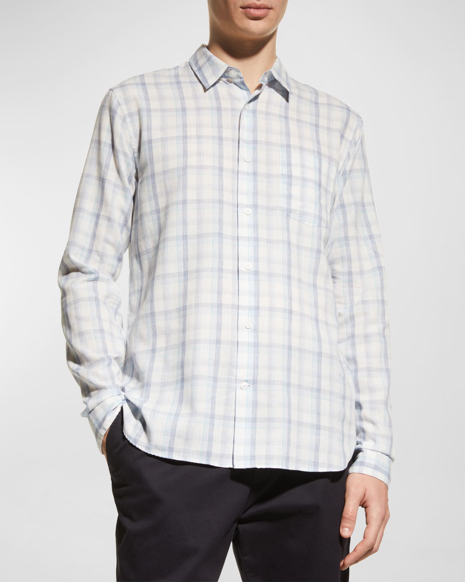 Vince Men's LinenBlend Plaid Sport Shirt Neiman Marcus
