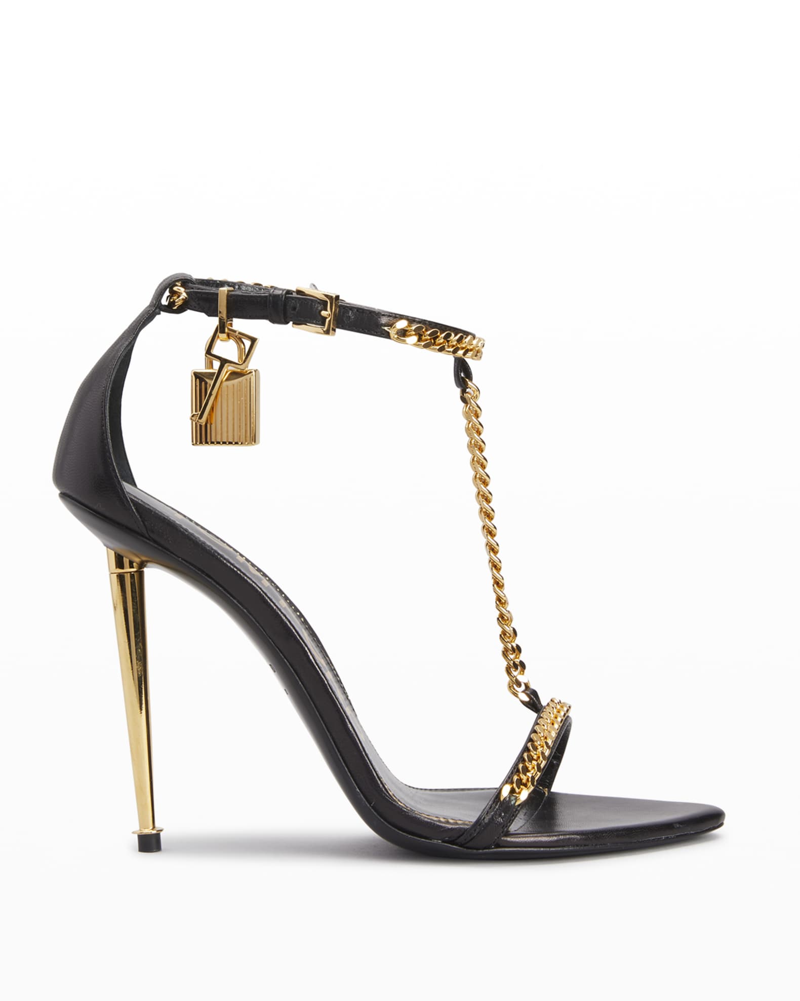 TOM FORD Padlock T-Strap Chain Leather Sandals | Neiman Marcus