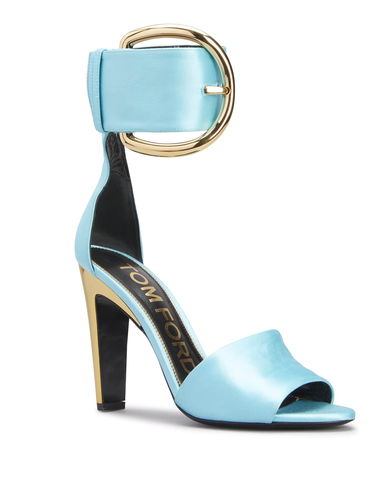 TOM FORD Oversized Buckle Satin Ankle-Strap Sandals | Neiman Marcus