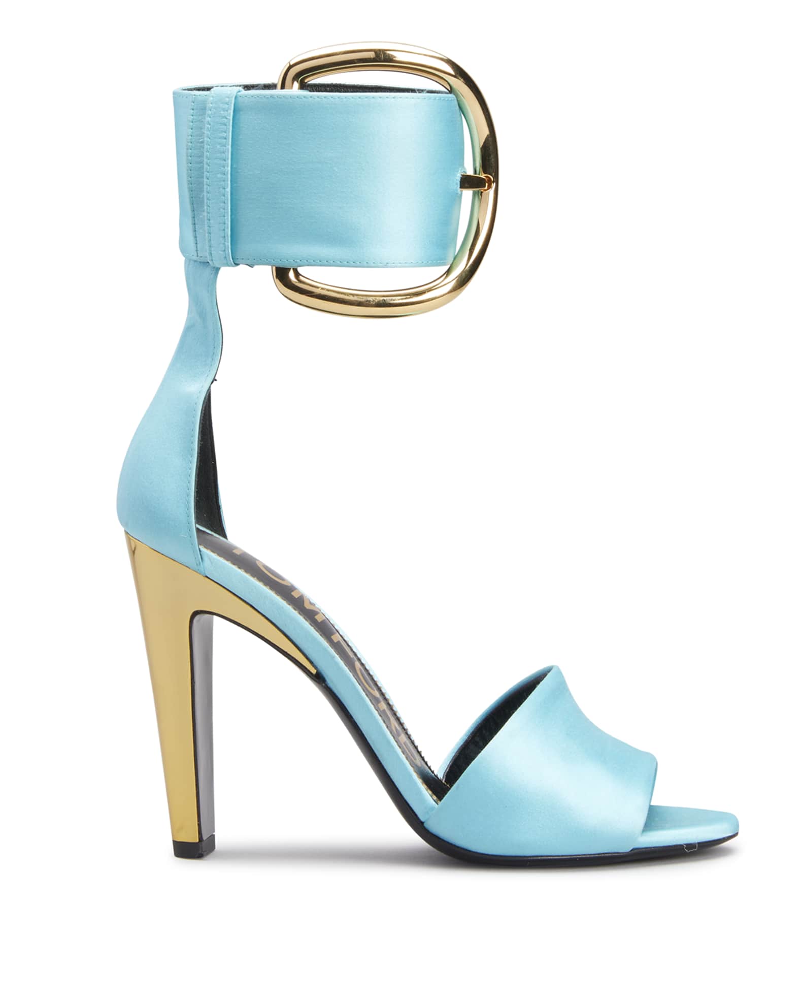 Tom Ford Oversized Buckle Satin Ankle Strap Sandals Neiman Marcus