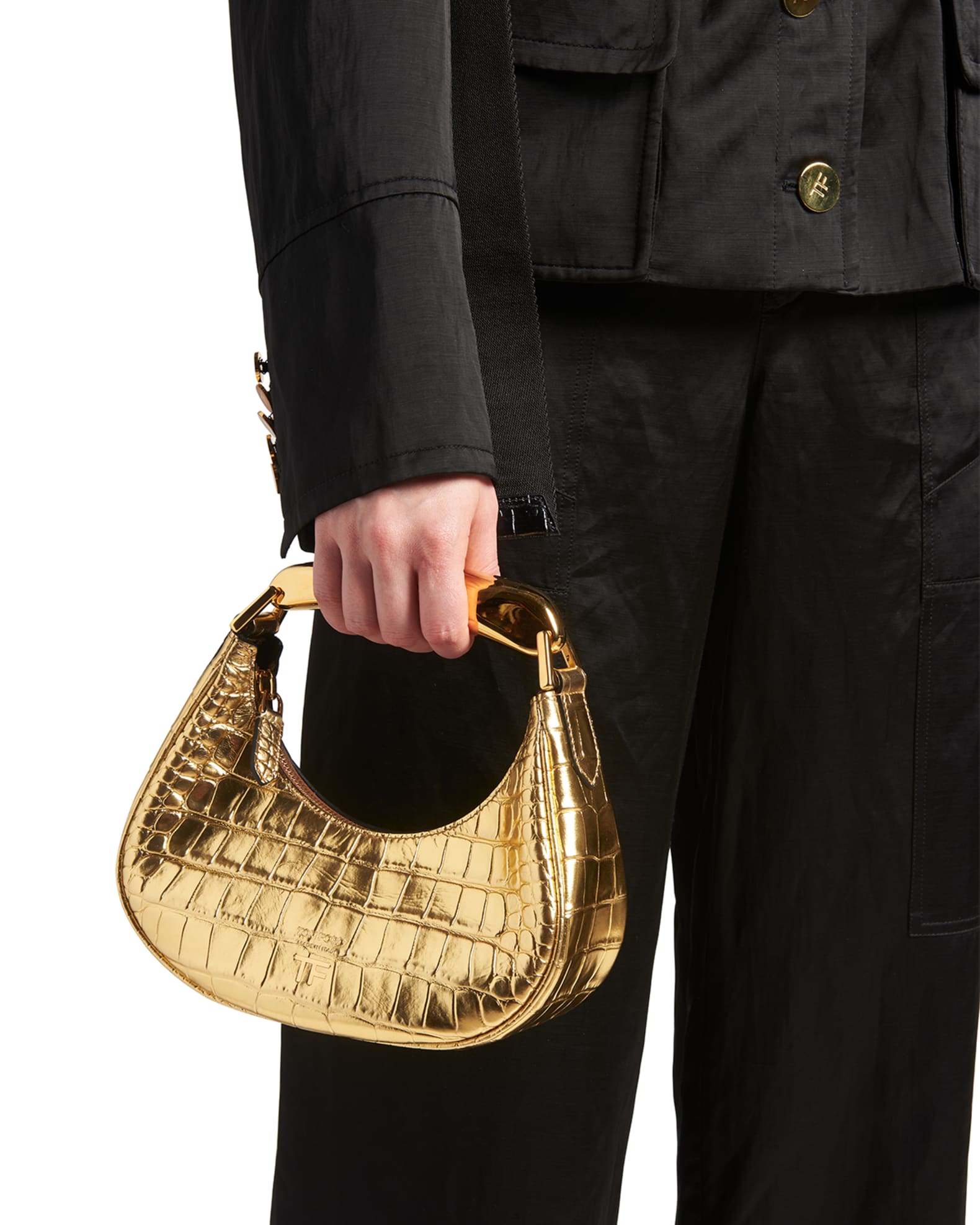 TOM FORD Mini Metallic Croc-Embossed Top-Handle Bag | Neiman Marcus