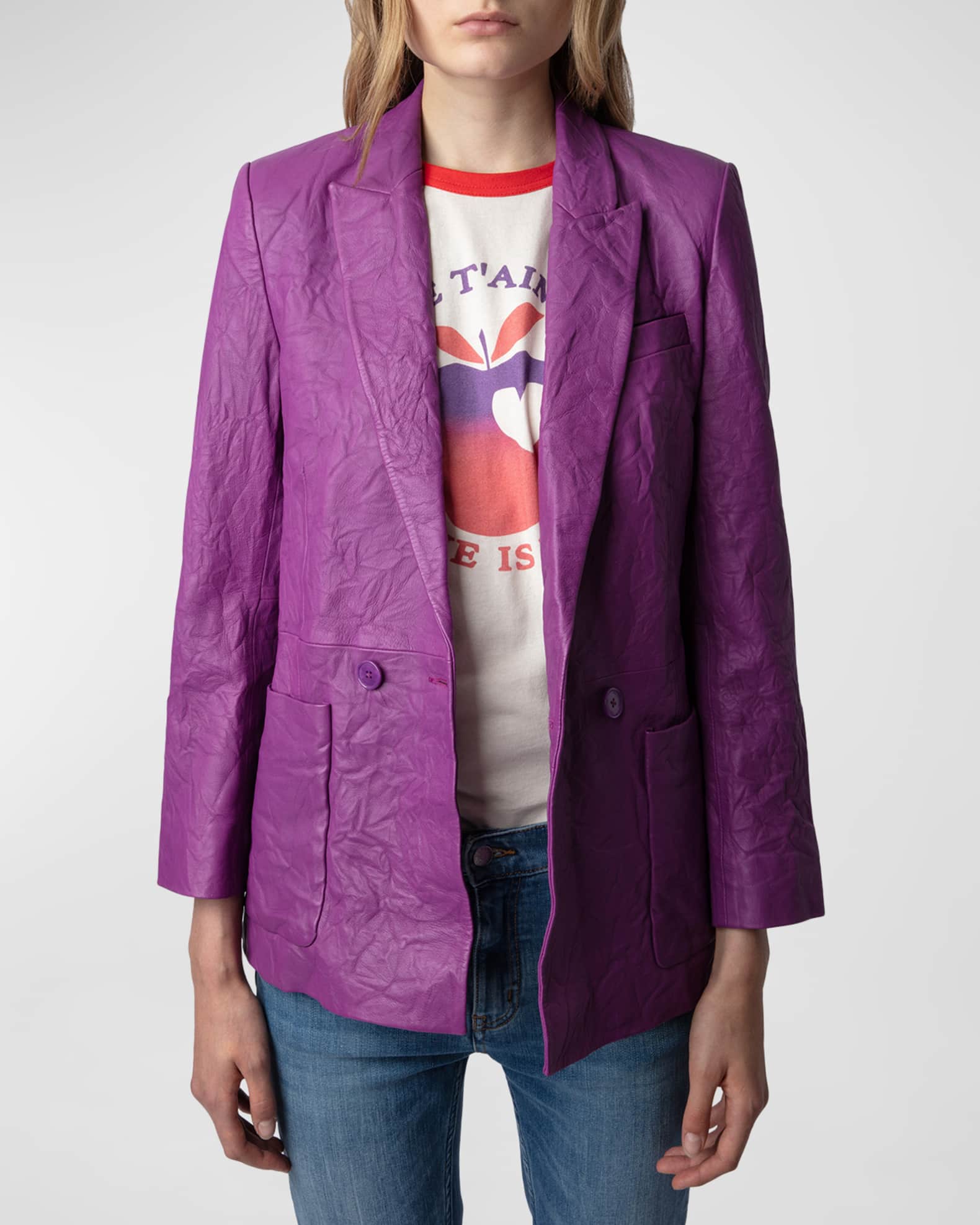 Zadig & Voltaire Visko Crinkle Leather Jacket | Neiman Marcus