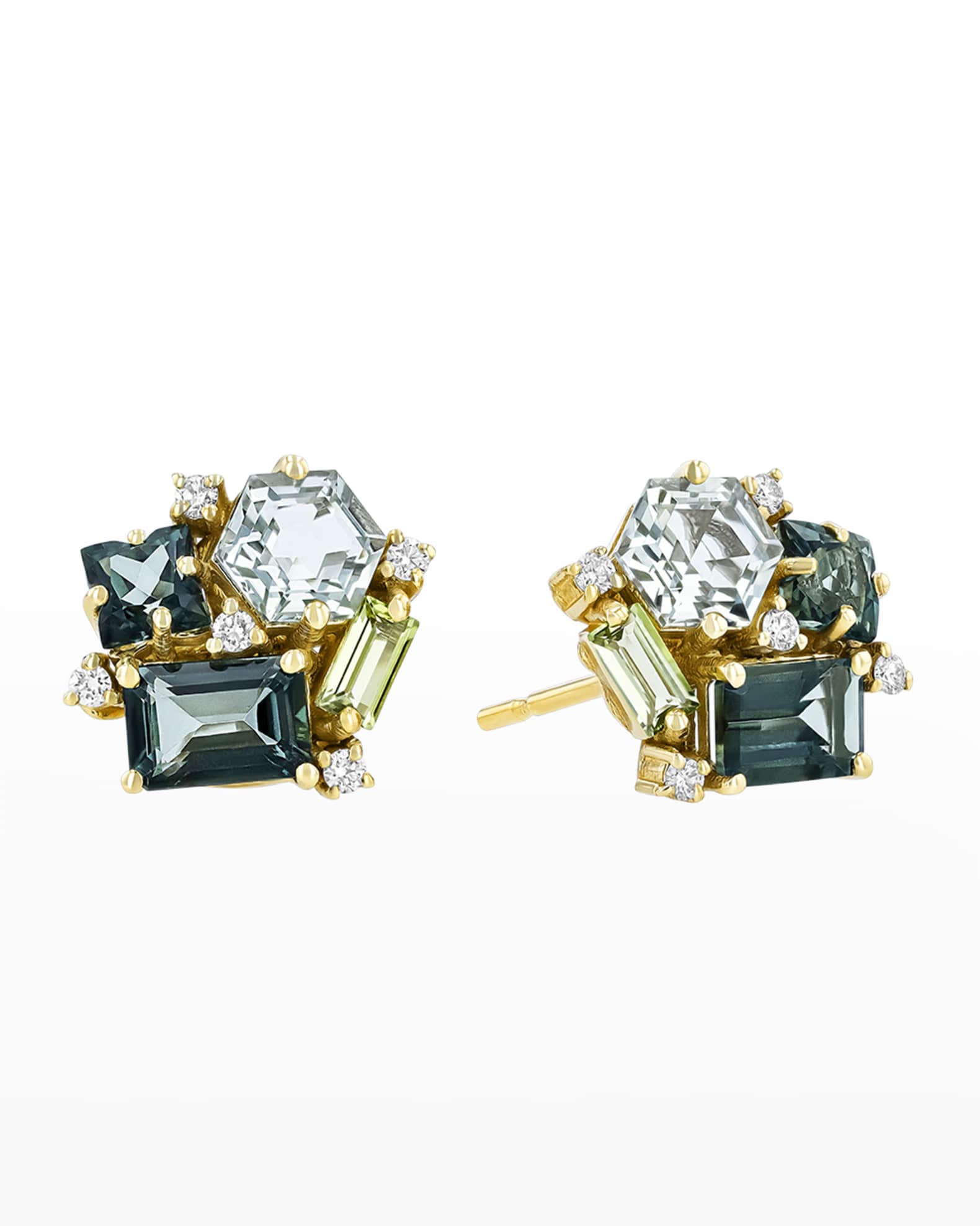 KALAN by Suzanne Kalan 14K Yellow Gold Post Earrings in Green Mix Neiman Marcus