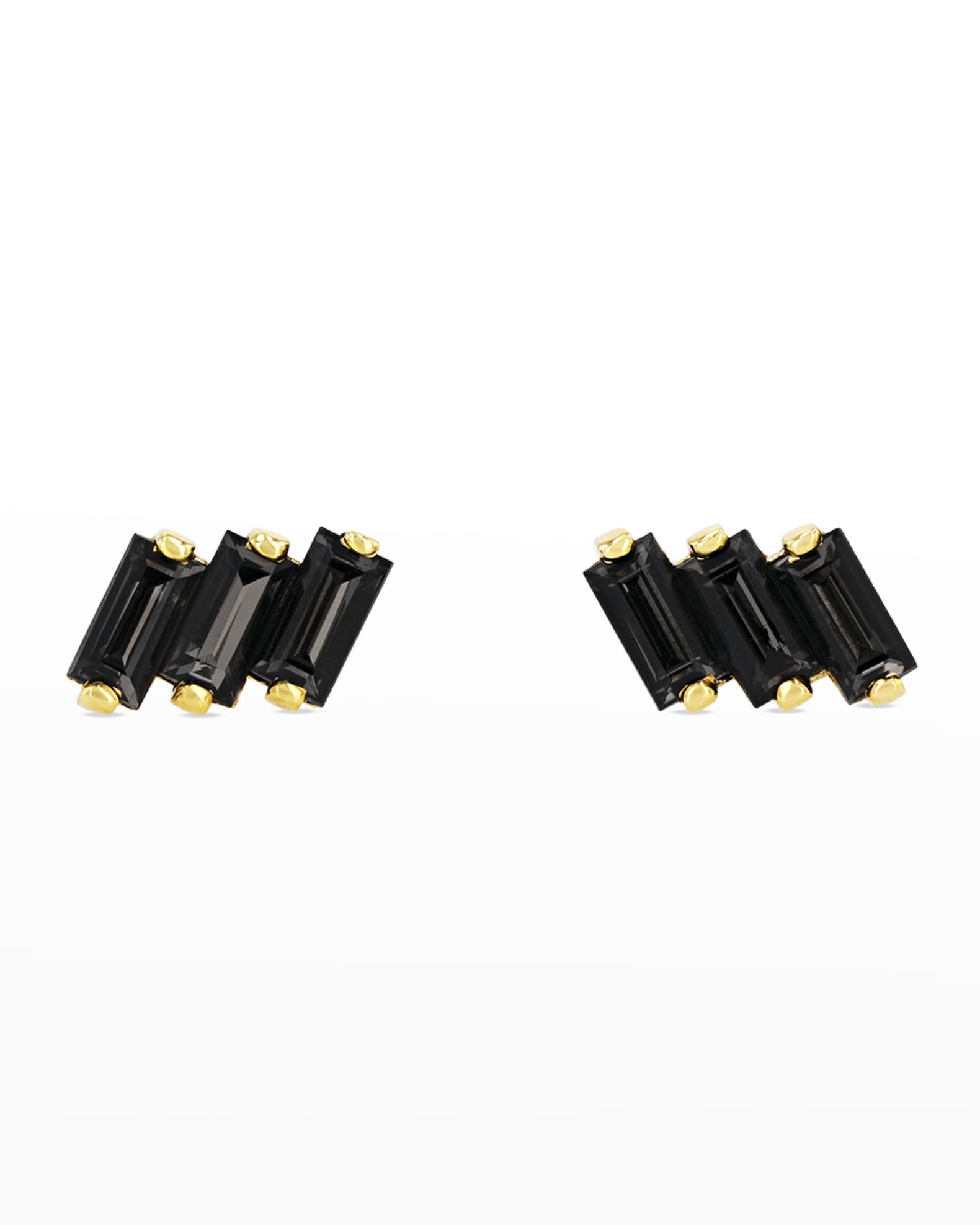 14K Gold Three Baguette Earrings with Baguette-Cut 0