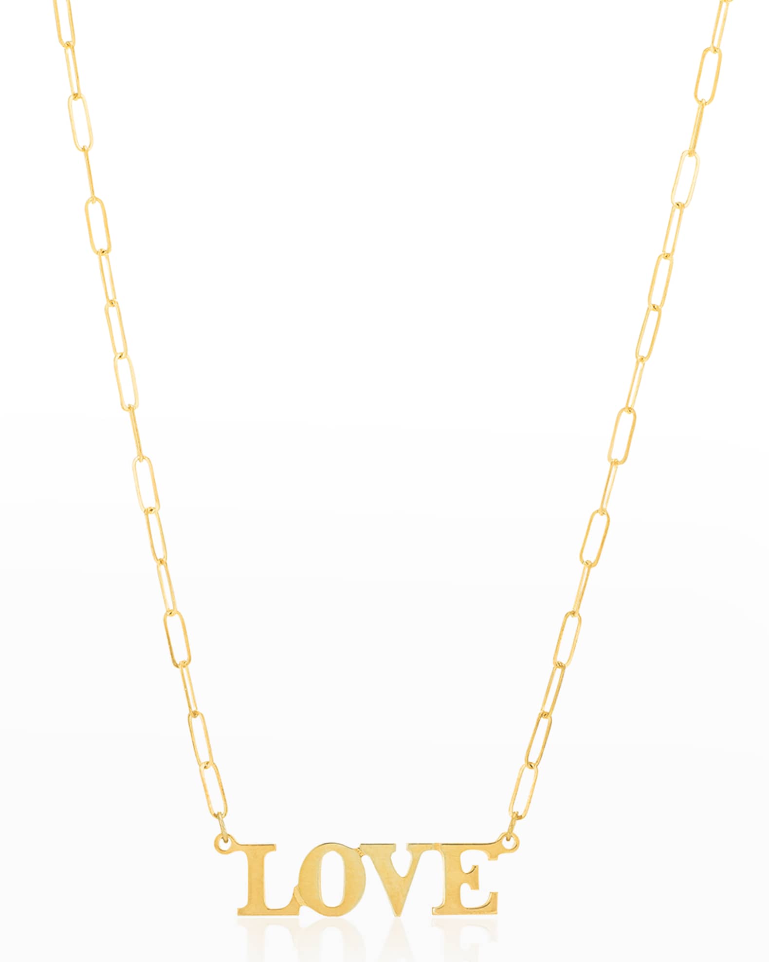 14K Gold Love on Paperclip Chain Necklace 1