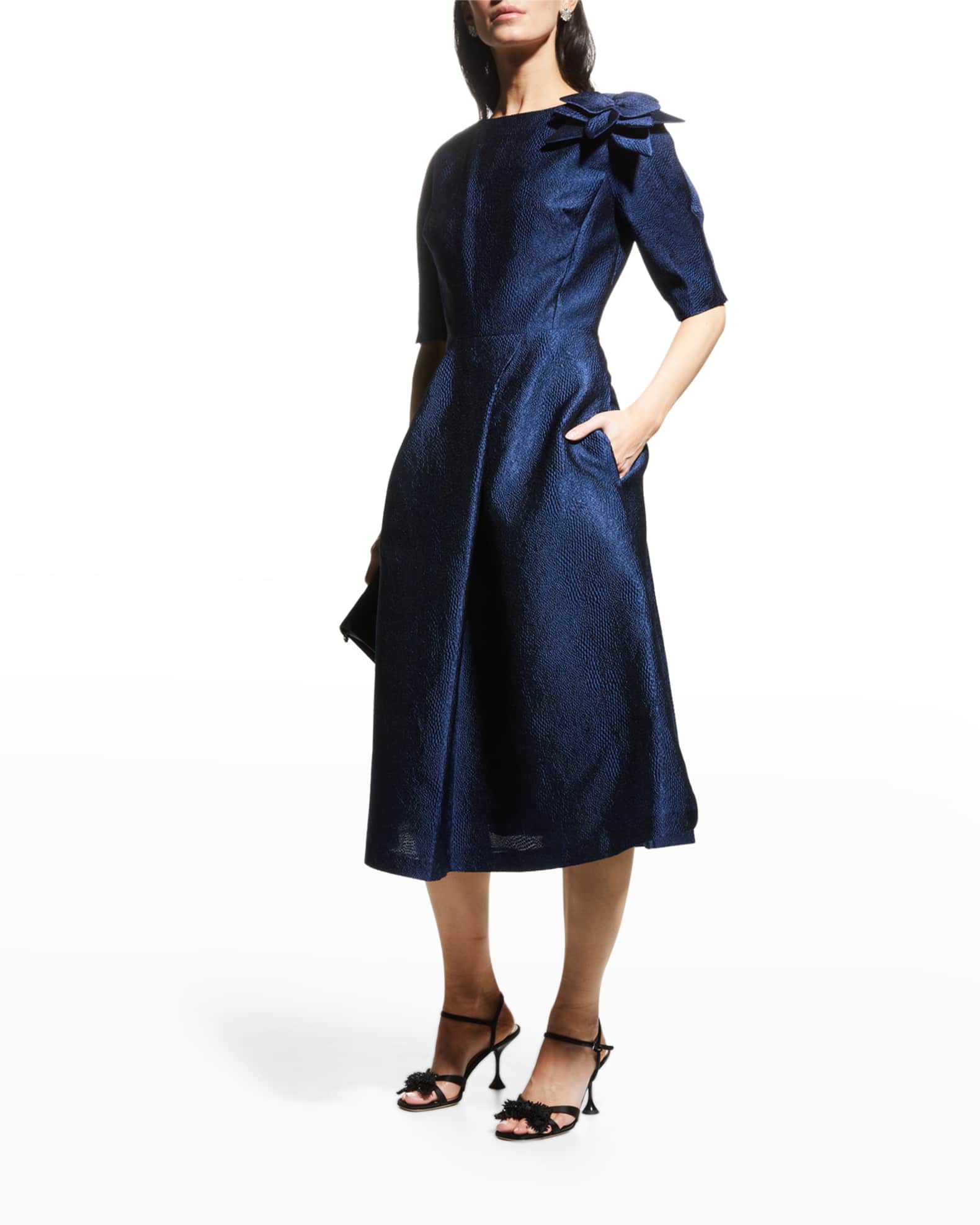 Rickie Freeman for Teri Jon ElbowSleeve Textured Jacquard Dress