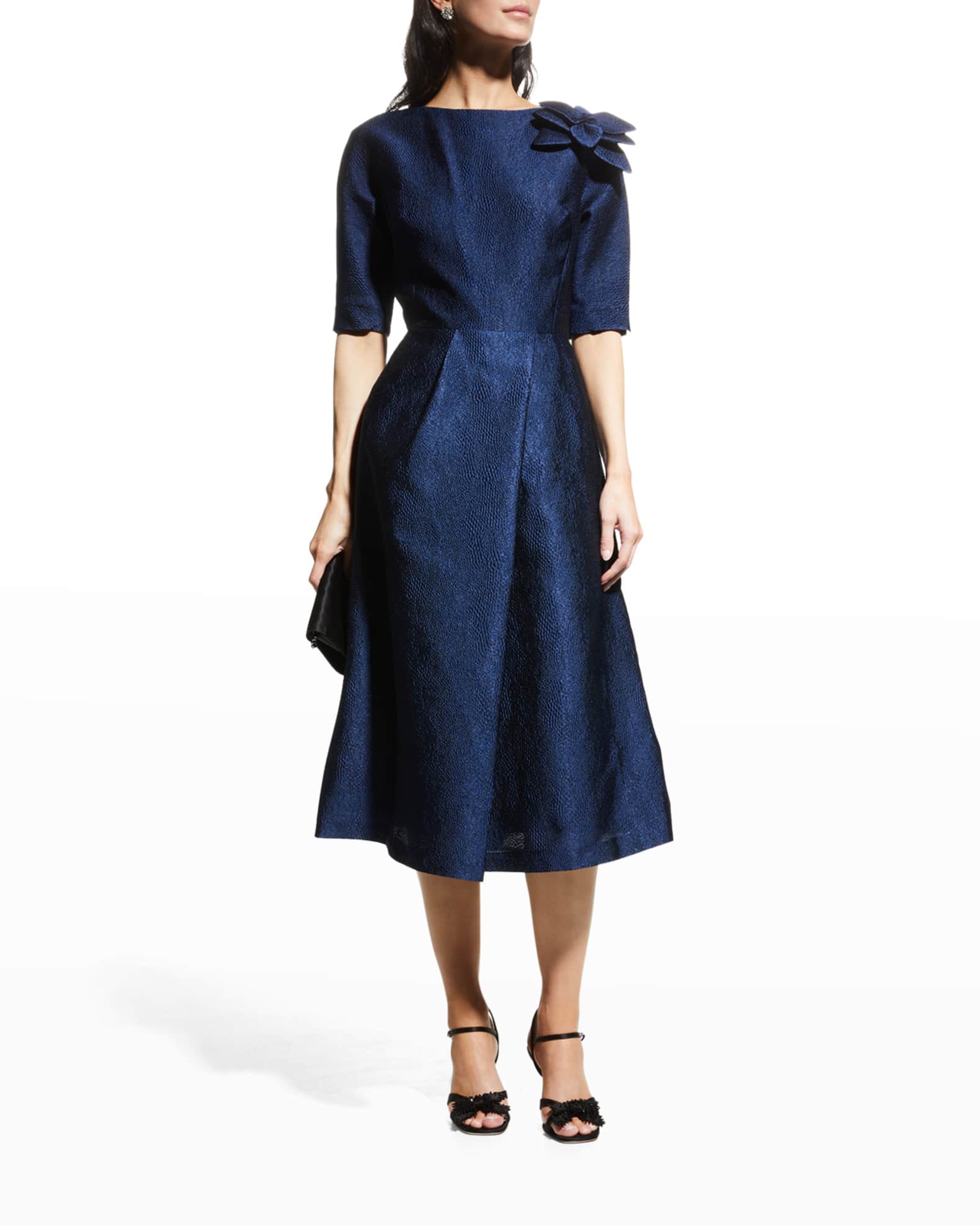 Rickie Freeman for Teri Jon ElbowSleeve Textured Jacquard Dress