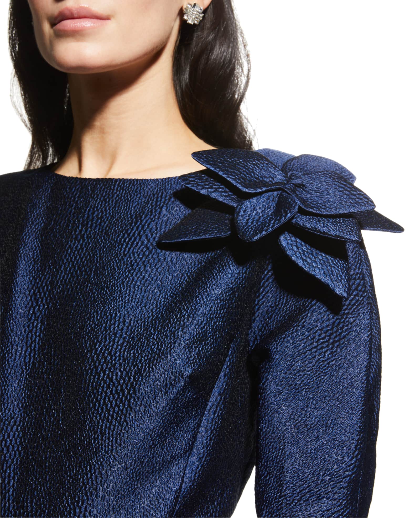 Rickie Freeman for Teri Jon ElbowSleeve Textured Jacquard Dress