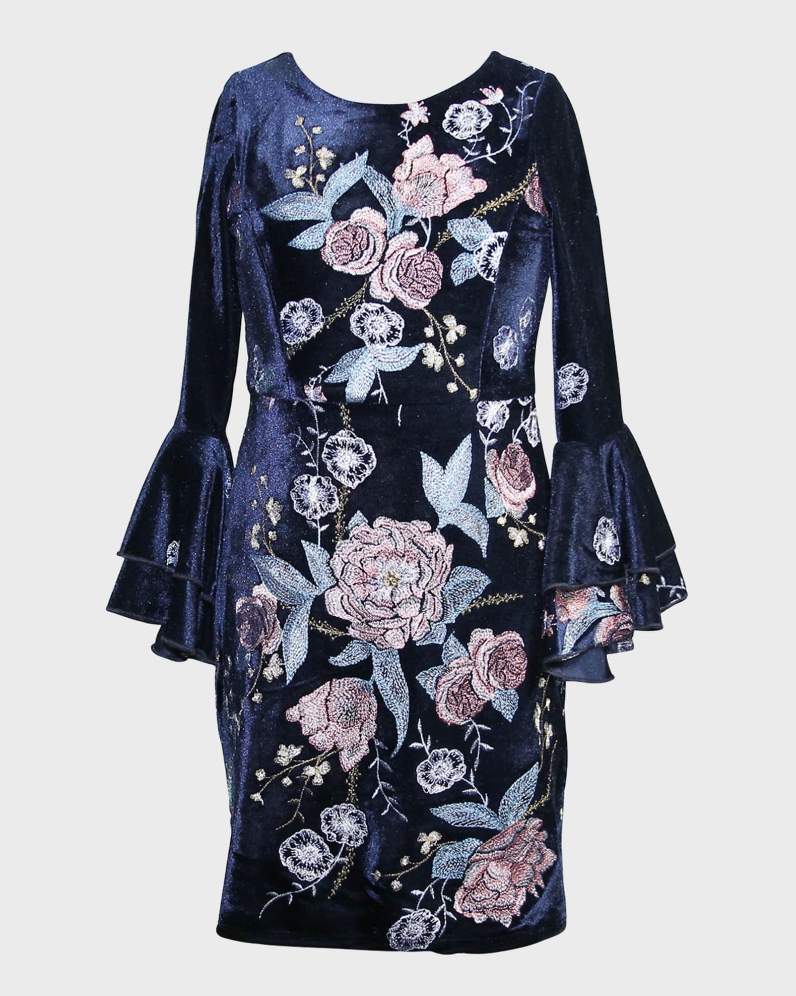 Marchesa notte floral embroidered flared dress best sale