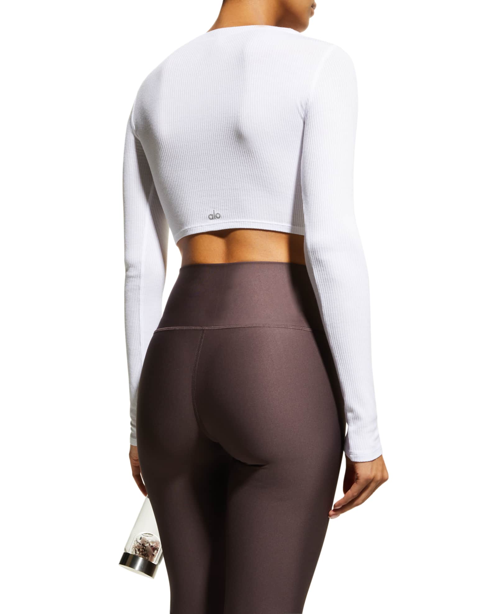 Alo Yoga LongSleeve Cinched RibKnit Crop Top Neiman Marcus