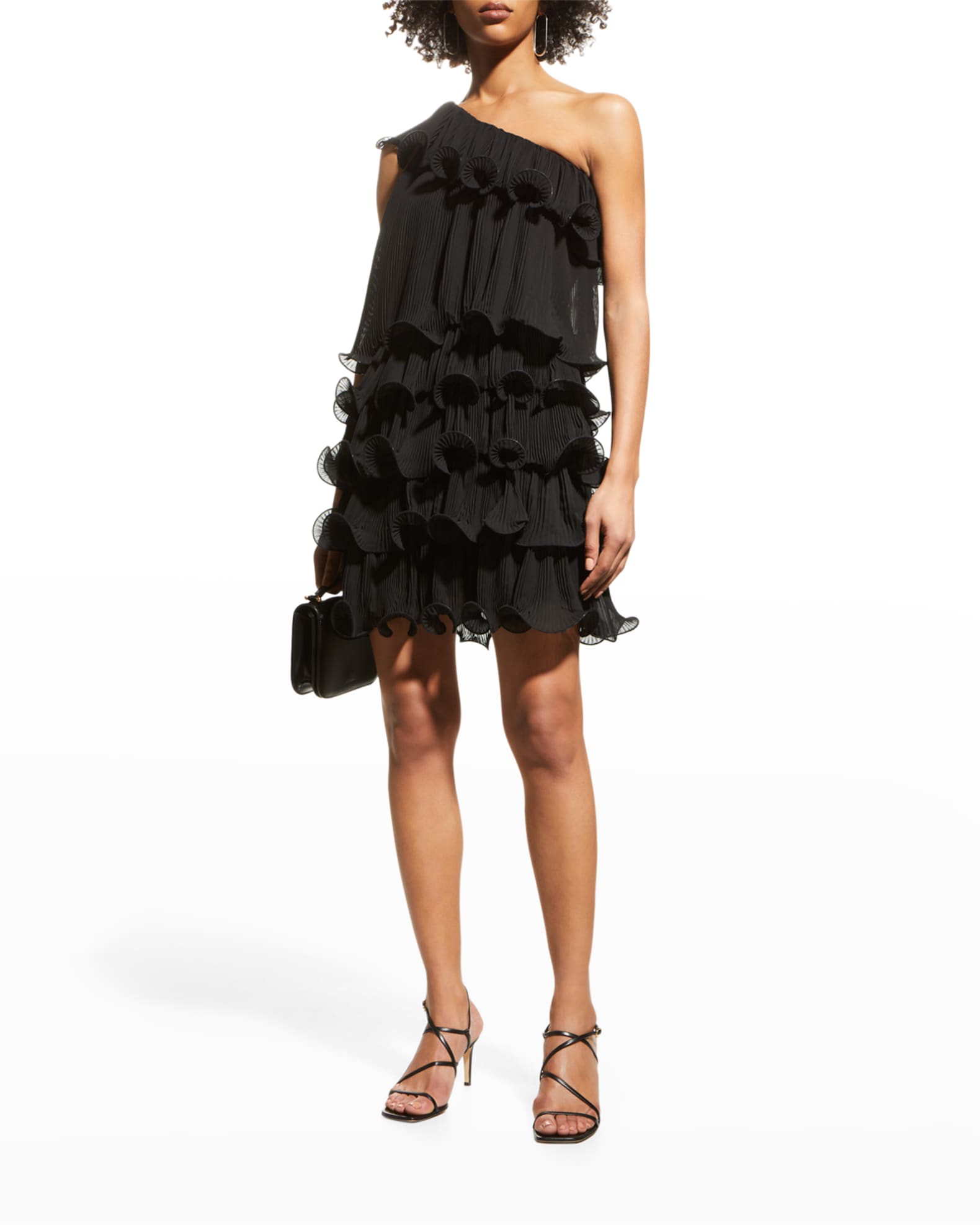 Milly Blakely Pleated Tiered Ruffle Dress | Neiman Marcus