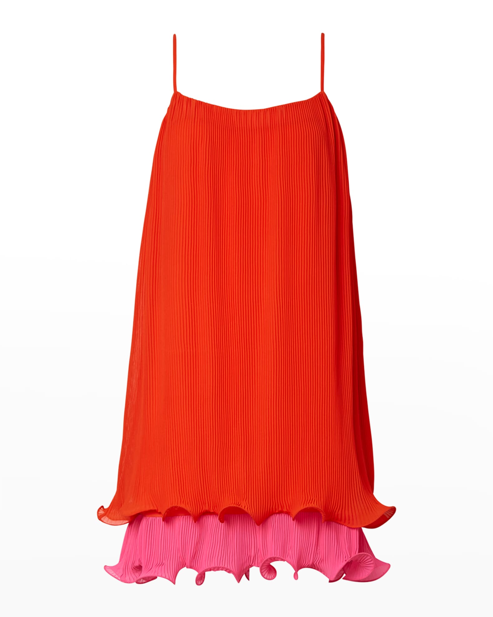 Milly Bianca Pleated Two-Tone Ruffled Mini Dress | Neiman Marcus