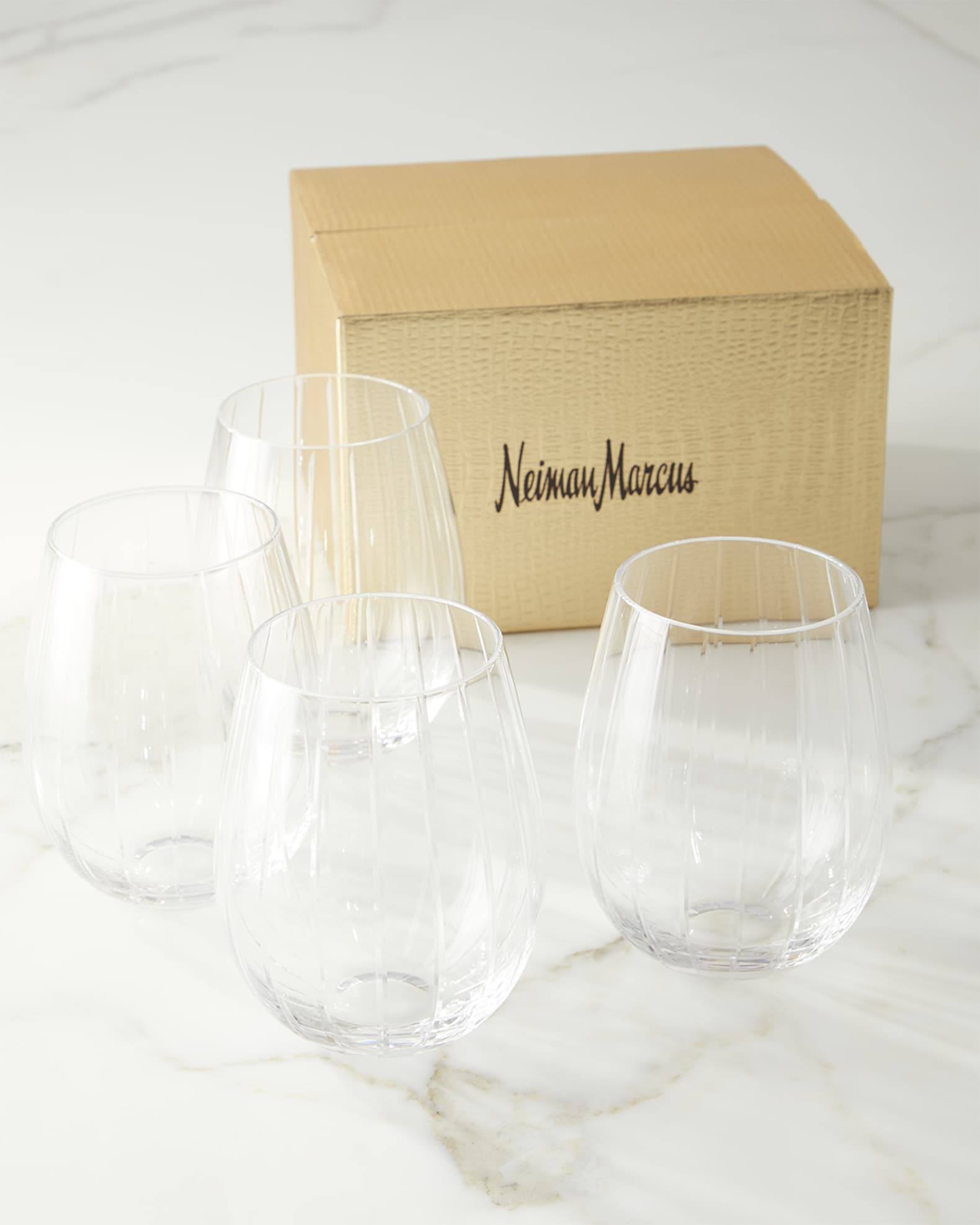 Neiman Marcus Christmas Penguin Stemless Wine Glasses - Set of 2