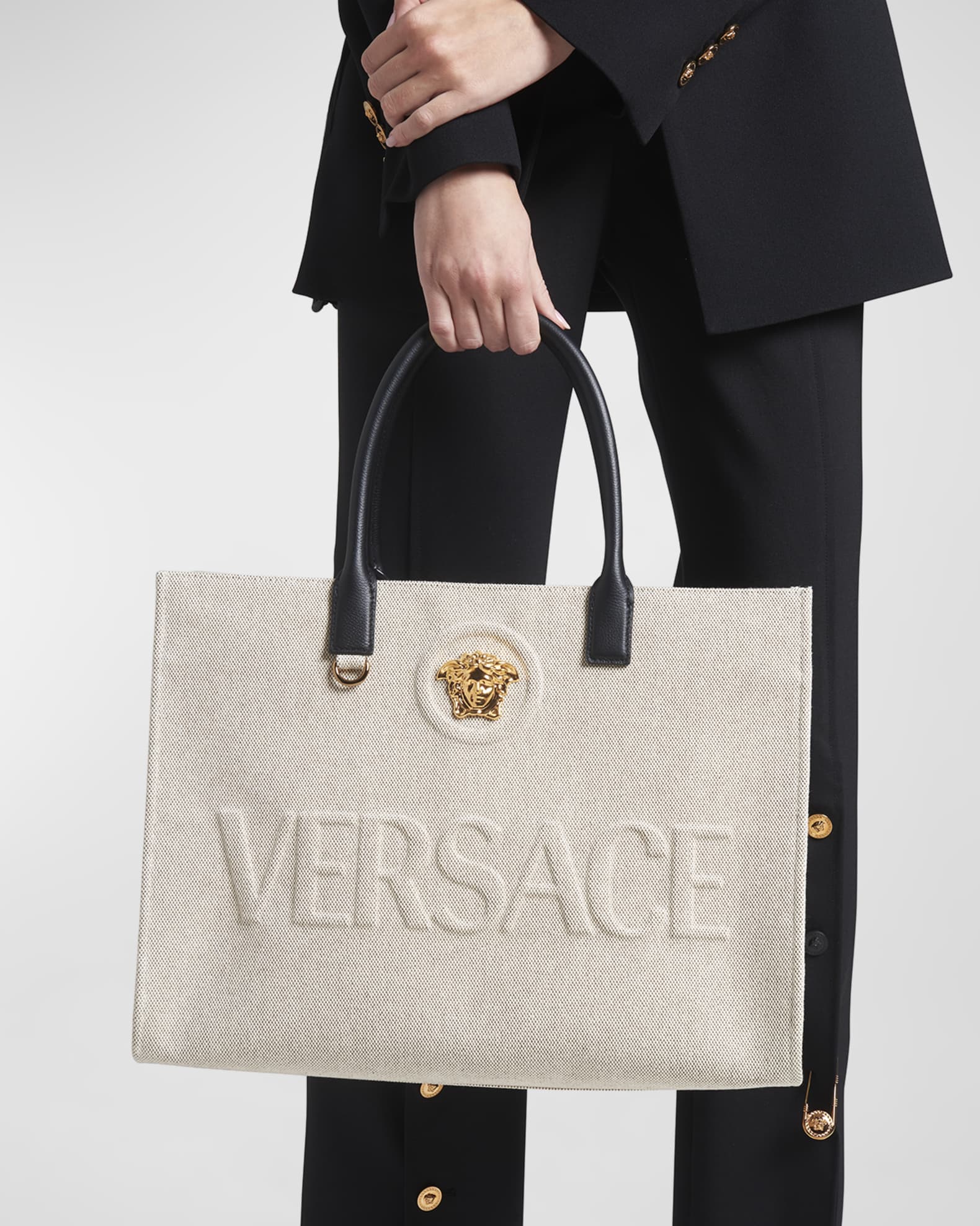 Versace La Medusa Small Logo Canvas Tote Bag