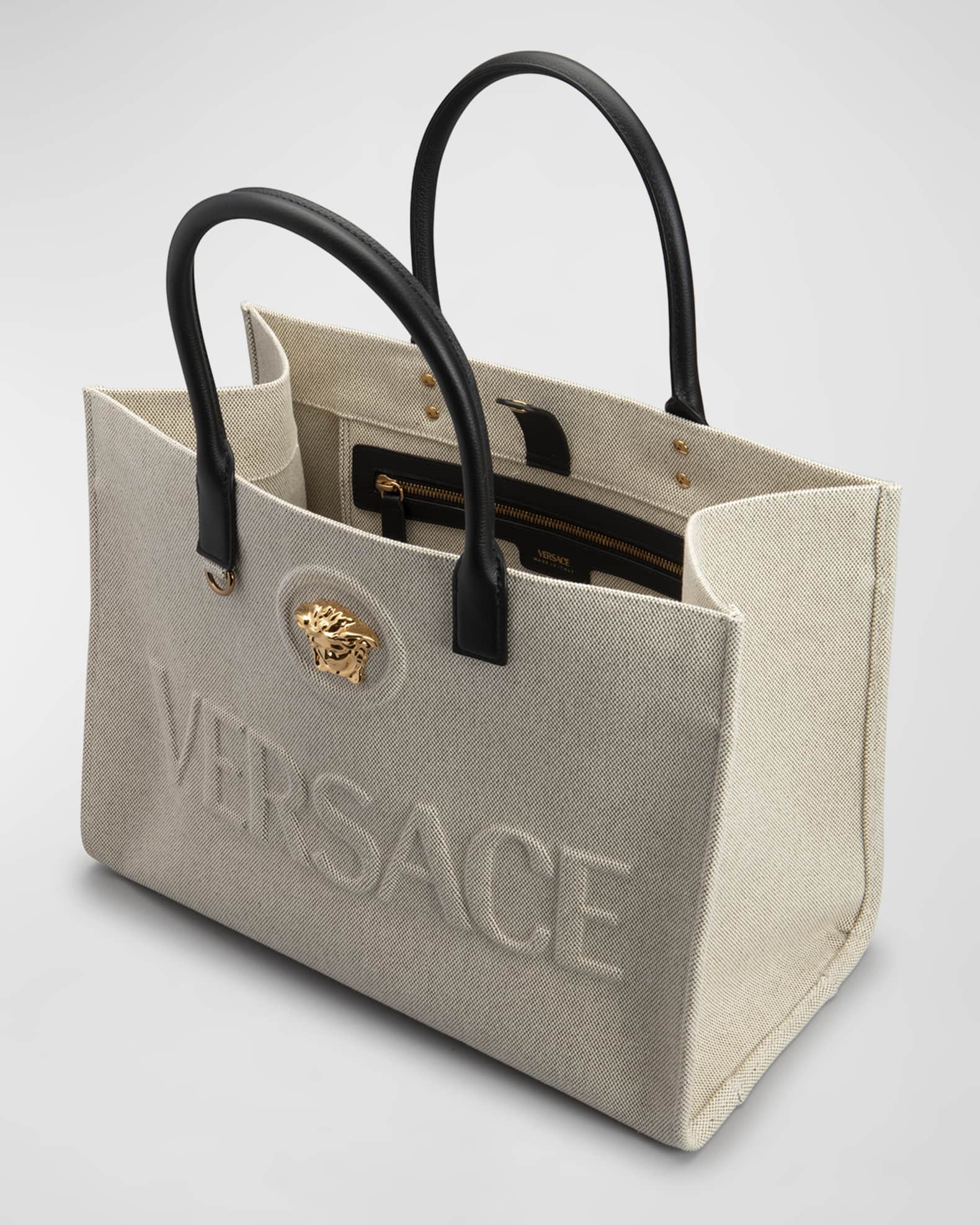Versace La Medusa Logo Canvas Tote Bag | Neiman Marcus