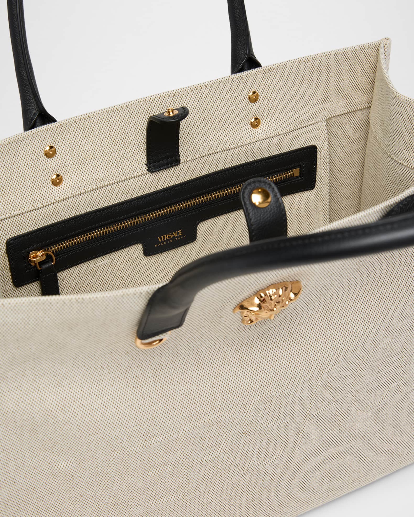 Versace La Medusa Logo Canvas Tote Bag | Neiman Marcus