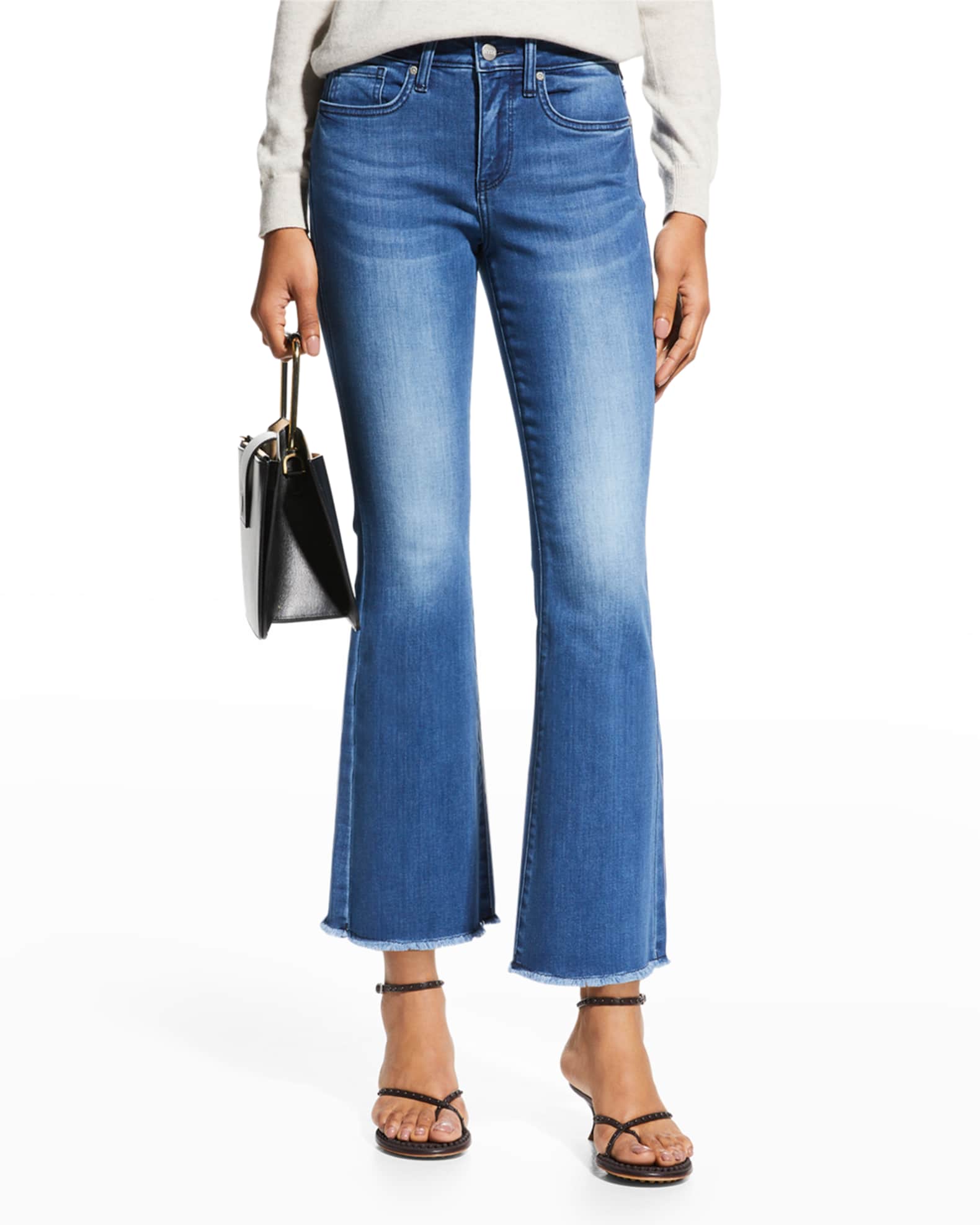 NYDJ Ava Ankle Flare Jeans w/ Frayed Hem | Neiman Marcus