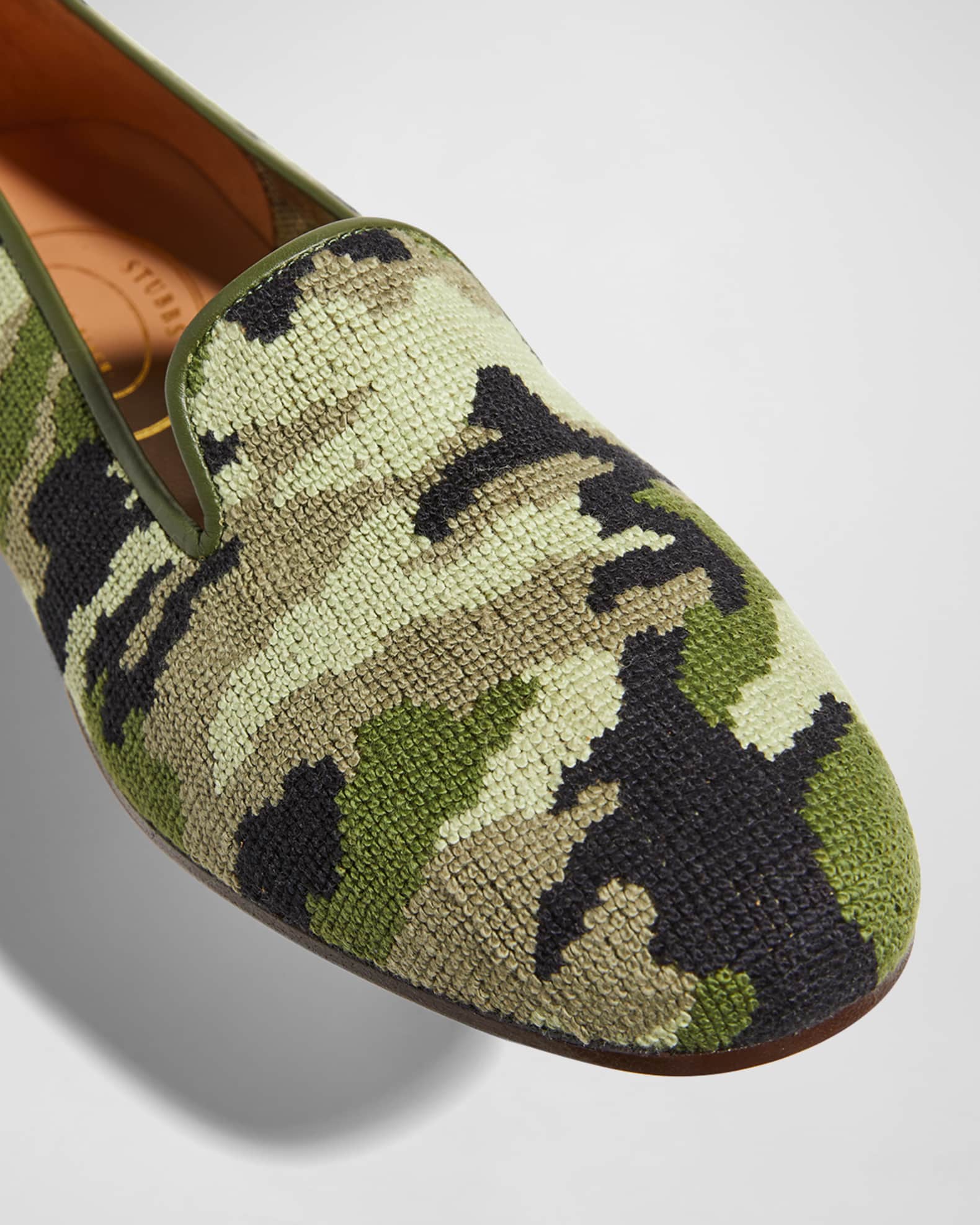 Stubbs and Wootton Men s Camo Print Needlepoint Smoking Slippers Neiman Marcus