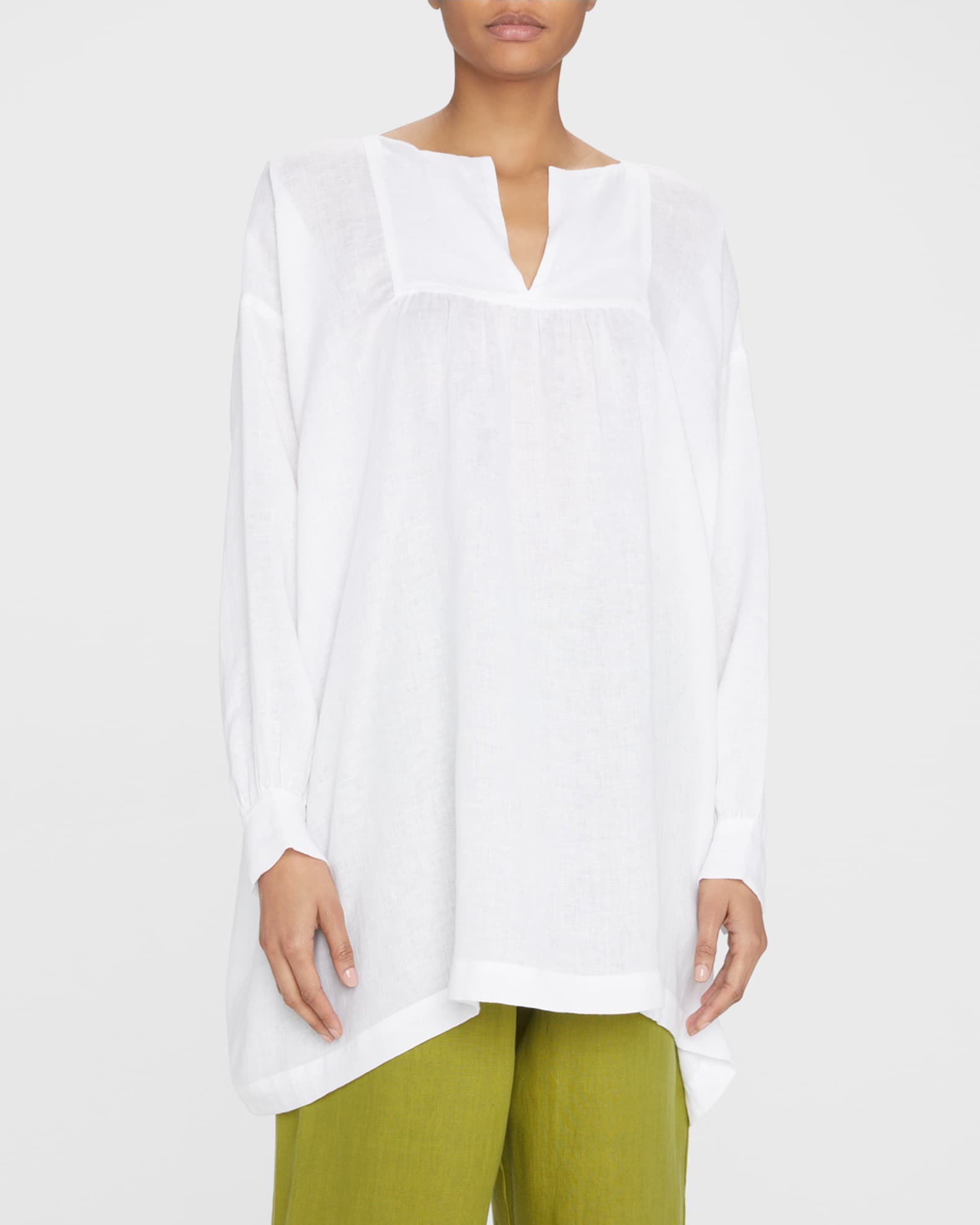 Eskandar Slit-Neck Linen Peasant Shirt (Long Plus Length) | Neiman Marcus