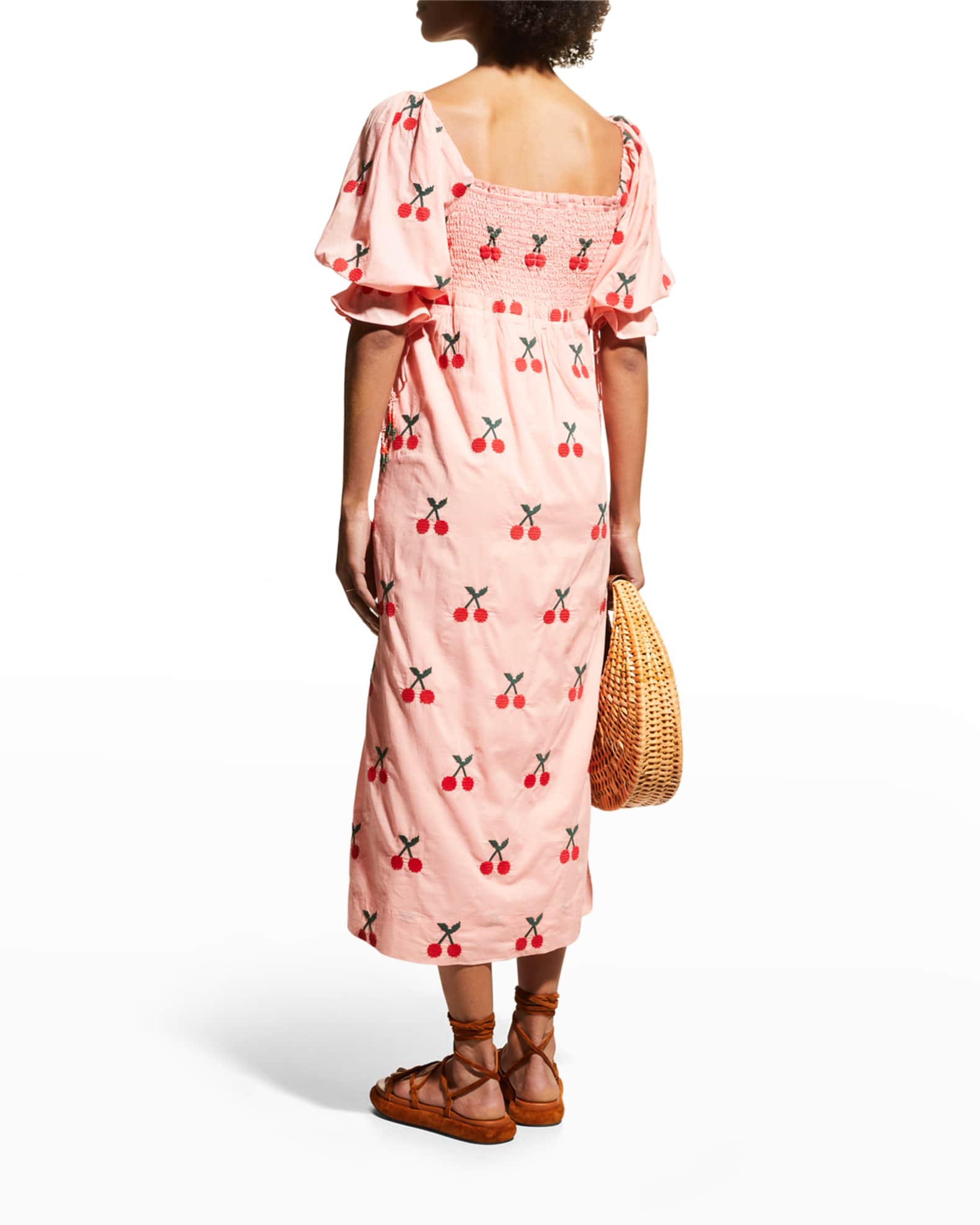 Farm Rio Cherry Cross Stitch Midi Dress Neiman Marcus
