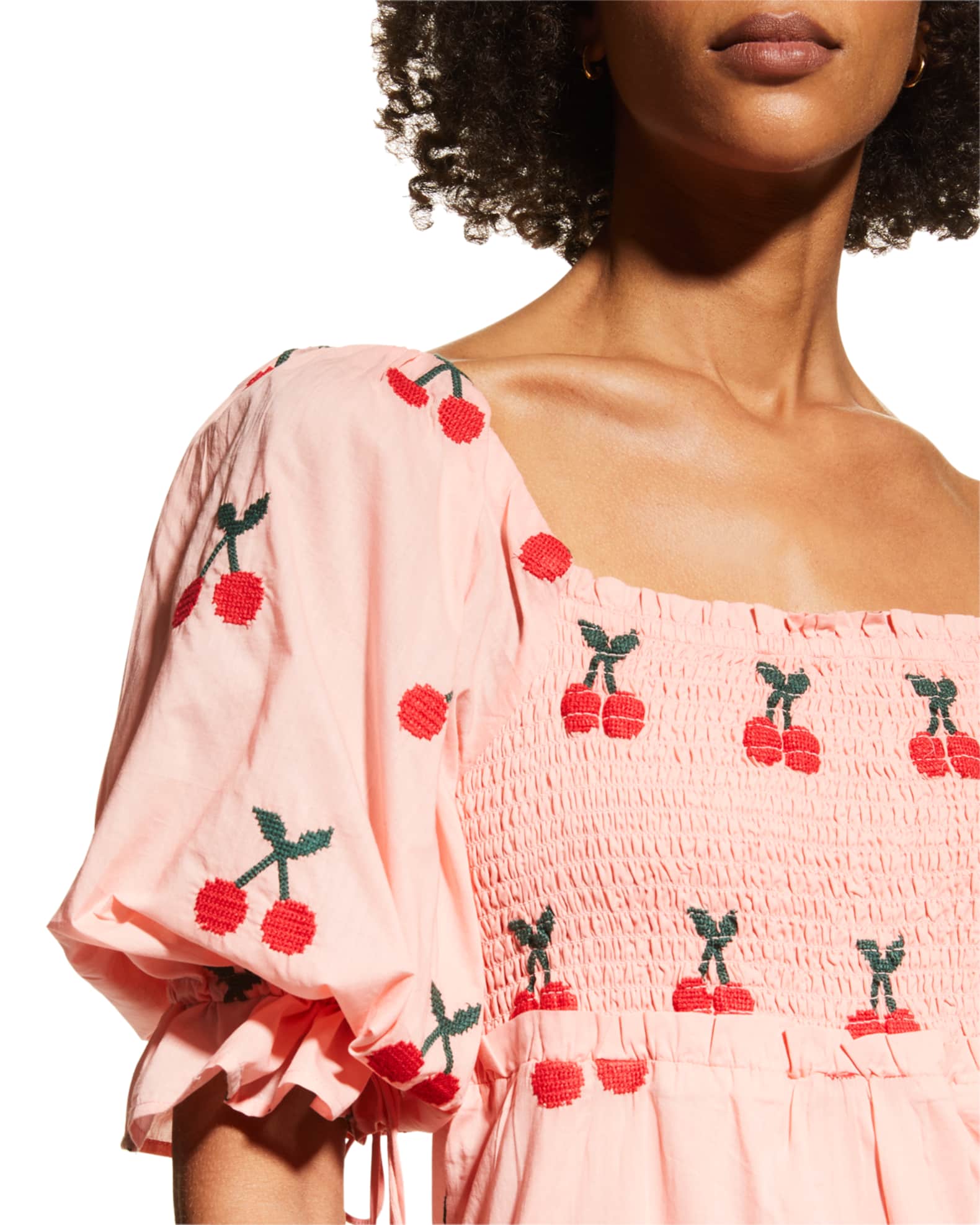 Farm Rio Cherry Cross Stitch Midi Dress Neiman Marcus
