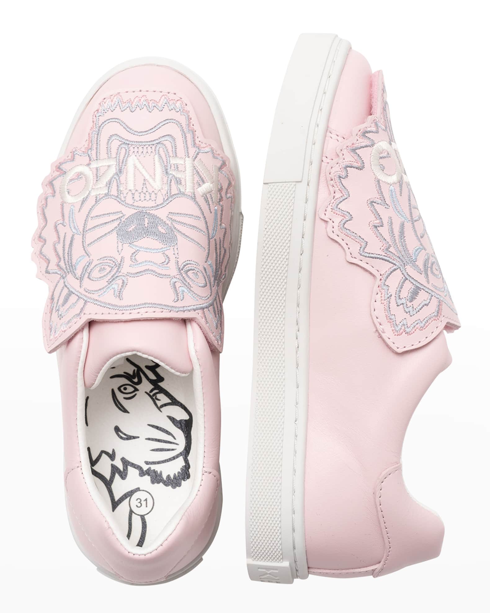 Tiger Embroidered Leather Sneakers with Velcro Neiman Marcus
