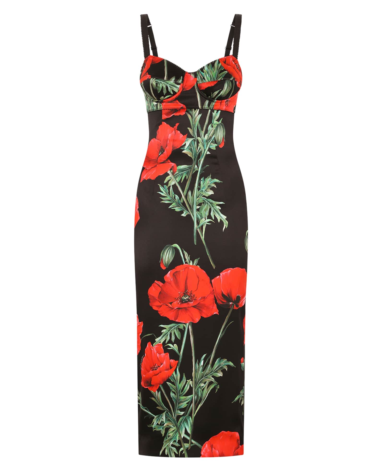 Dolce&Gabbana Floral-Print Corset Silk Midi Dress | Neiman Marcus