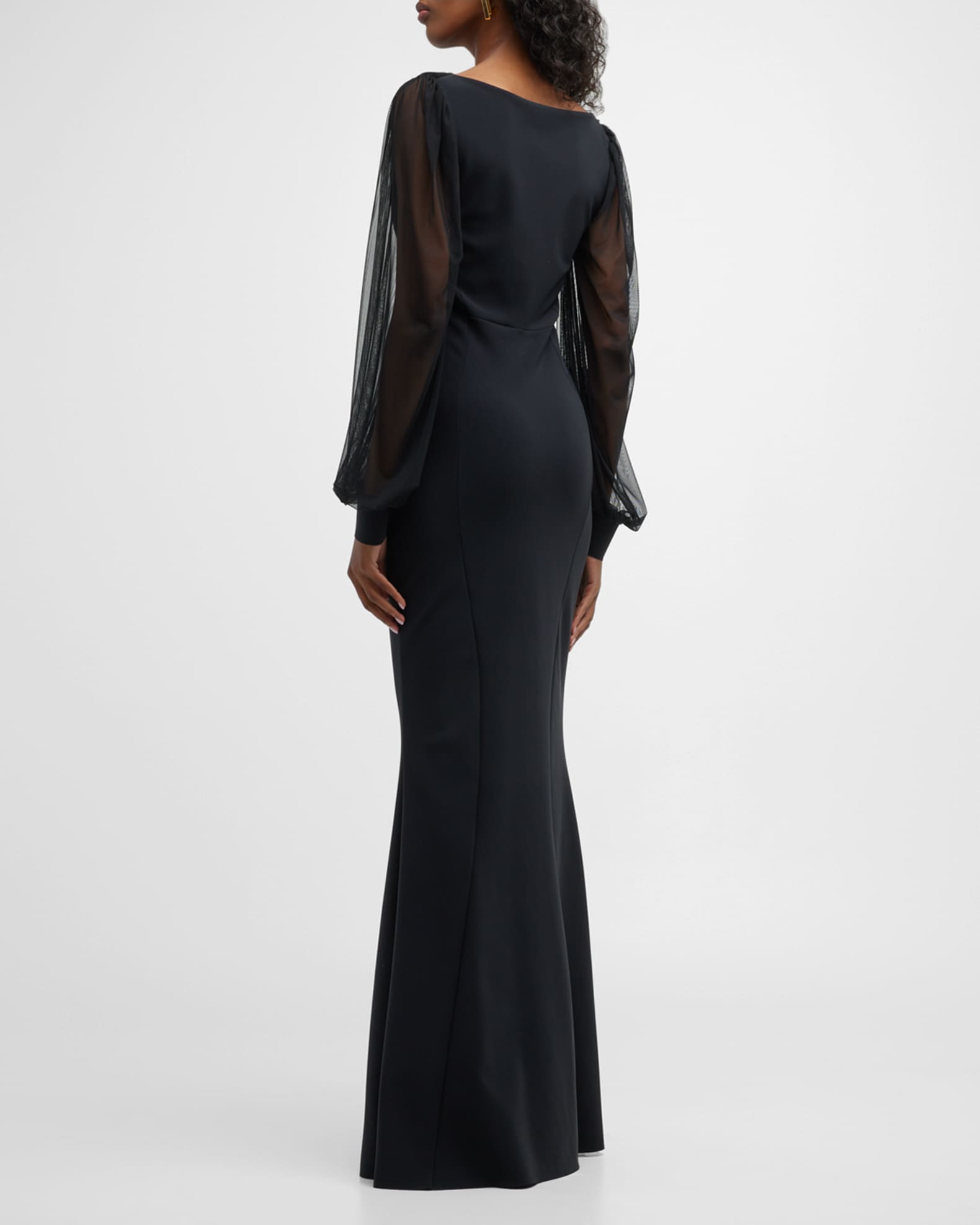 Chiara Boni La Petite Robe Perlita Sheer-Sleeve Illusion Gown | Neiman ...