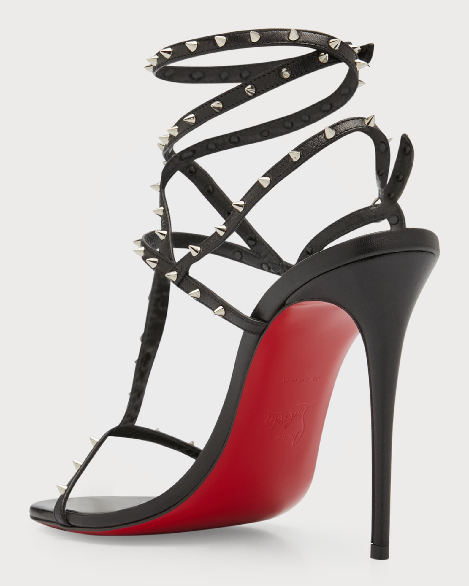 Christian Louboutin Bombina Leather Spike Strappy Red Sole Sandals ...