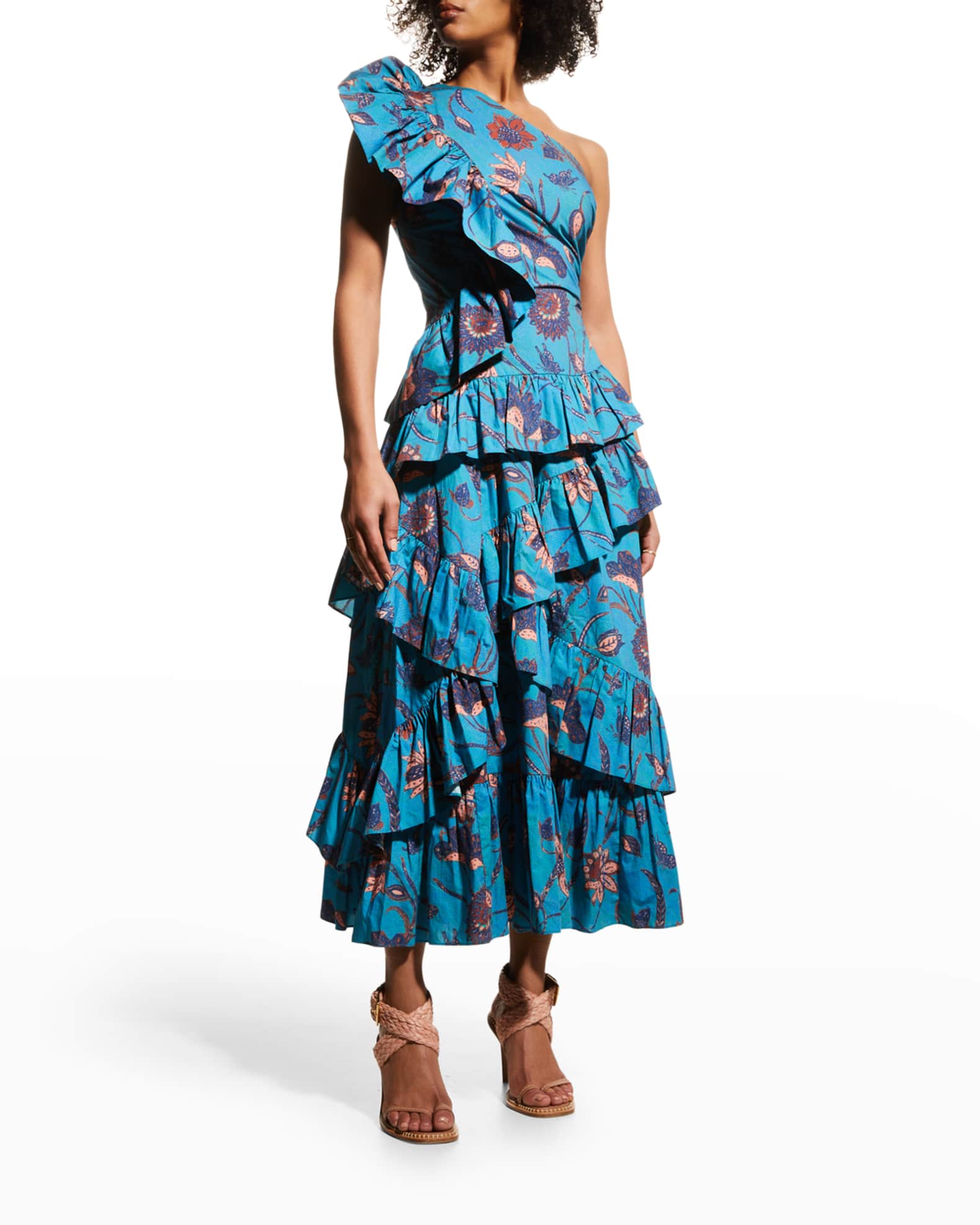 Ulla Johnson Ondine One-Shoulder Ruffle Dress | Neiman Marcus