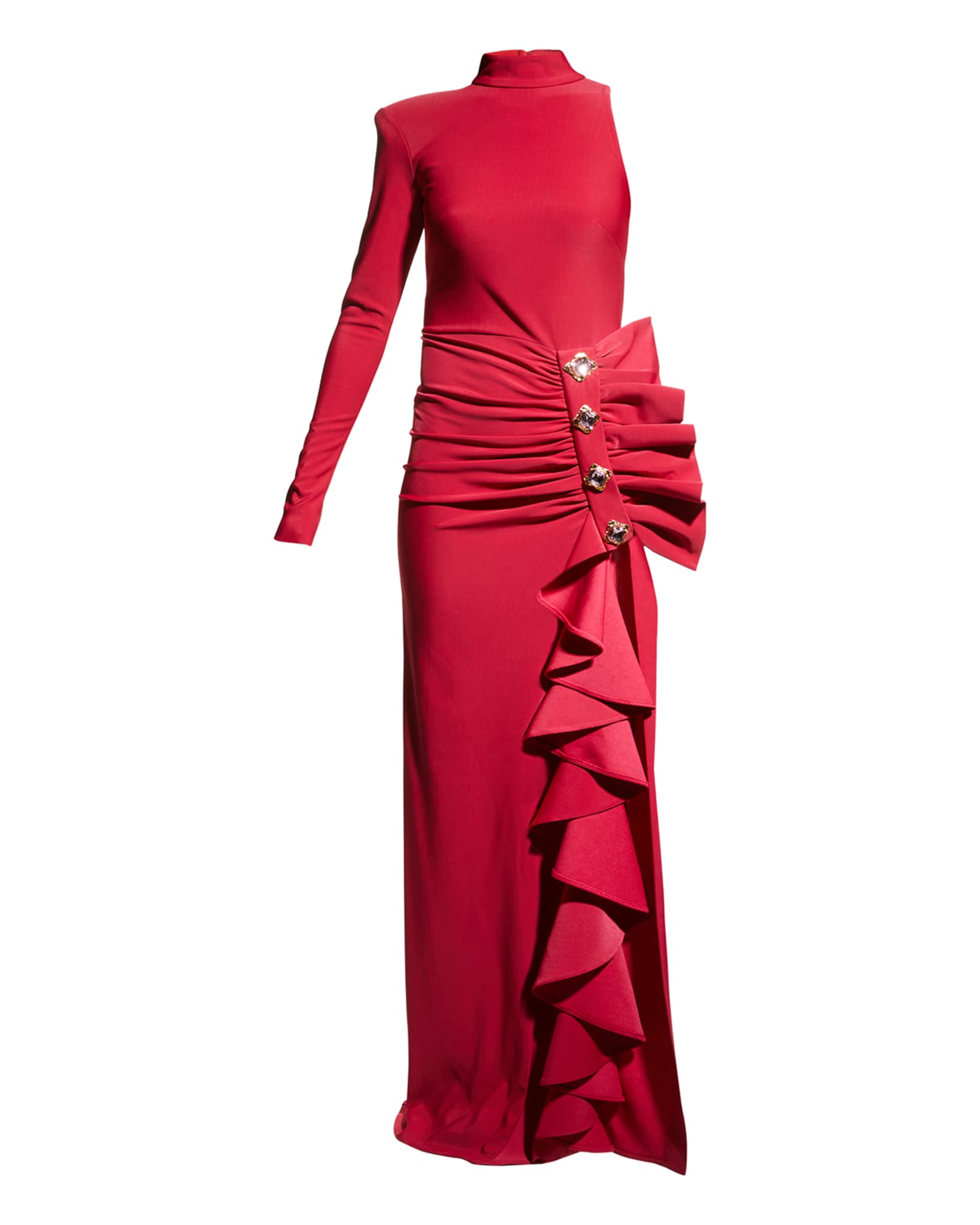 A-Line Strapless Slit Dreamy Gown With Ruffle Silver main image 1