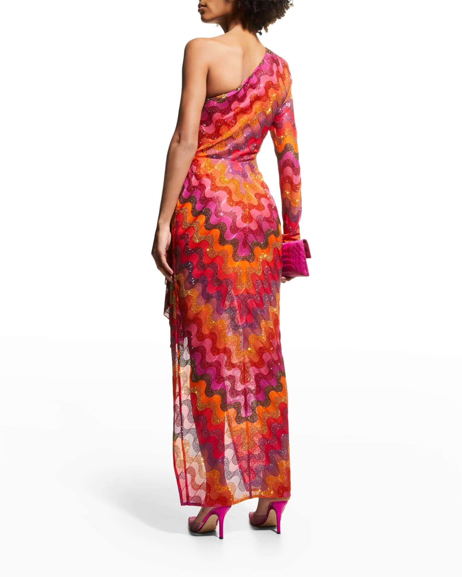 RAISAVANESSA Strass One-Shoulder Cutout Thigh-Slit Maxi Dress | Neiman ...