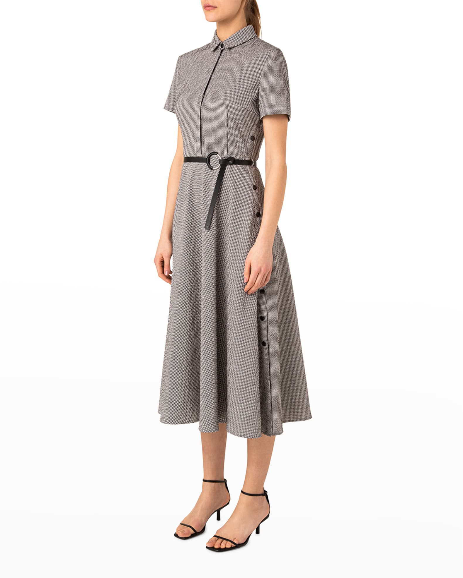 Akris punto Micro Vichy Seersucker Belted Midi Dress | Neiman Marcus