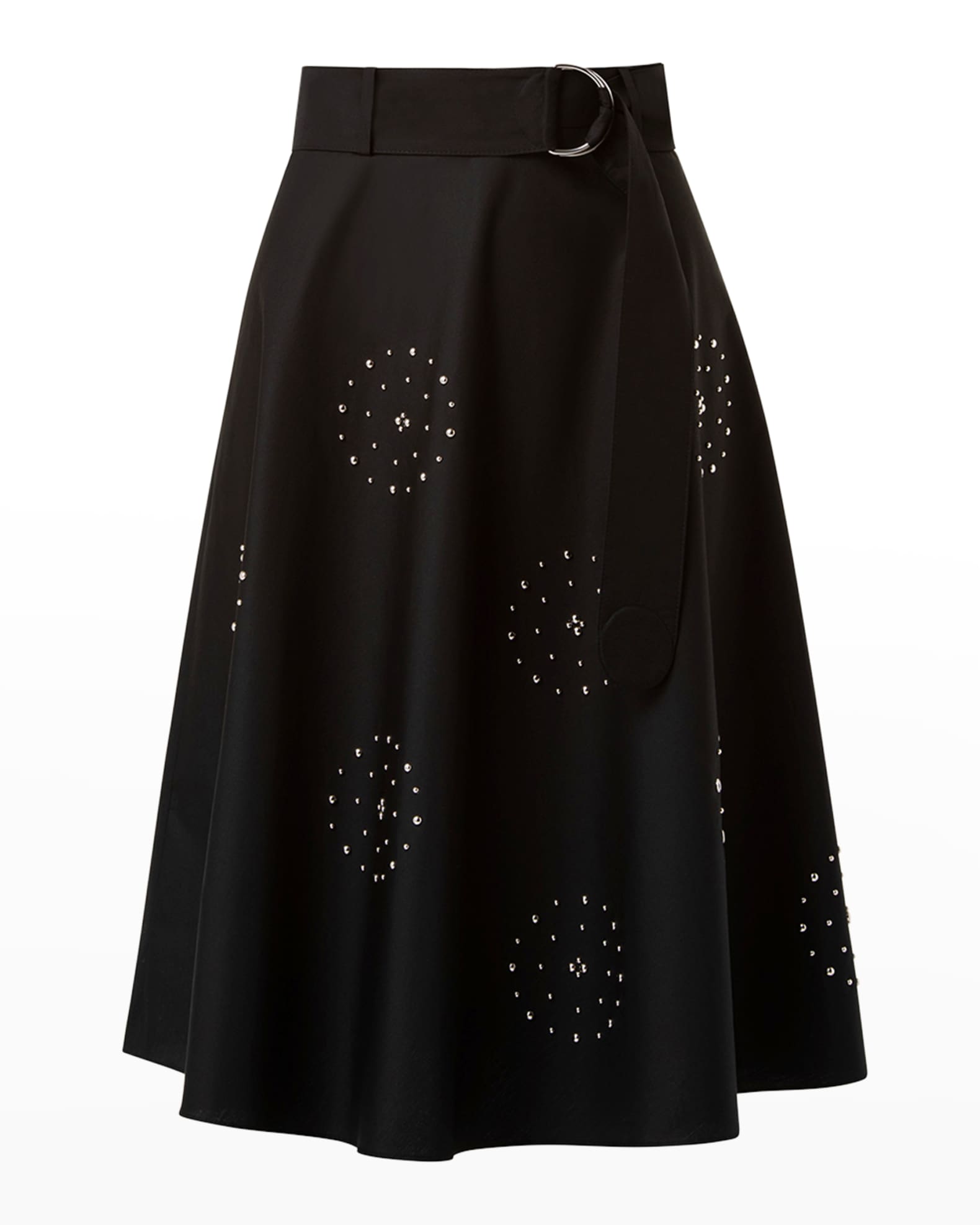 Akris punto Medallion Stud Belted Cotton Skirt | Neiman Marcus
