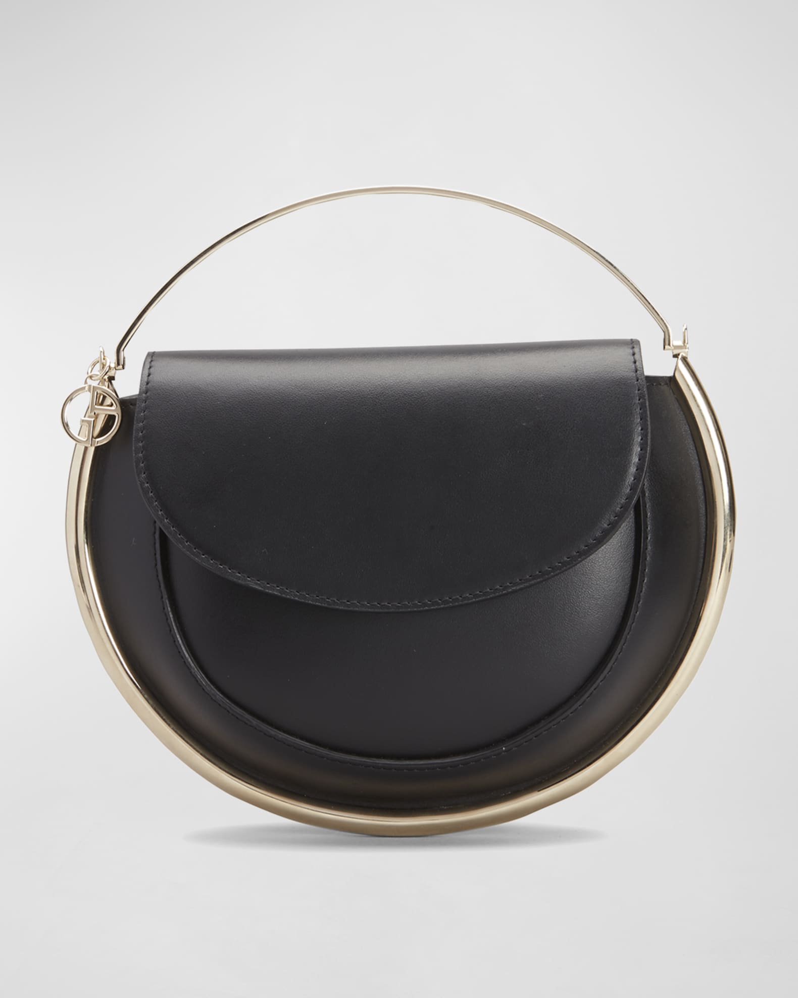 Giorgio Armani Metal Frame Leather Flap Clutch Bag Black