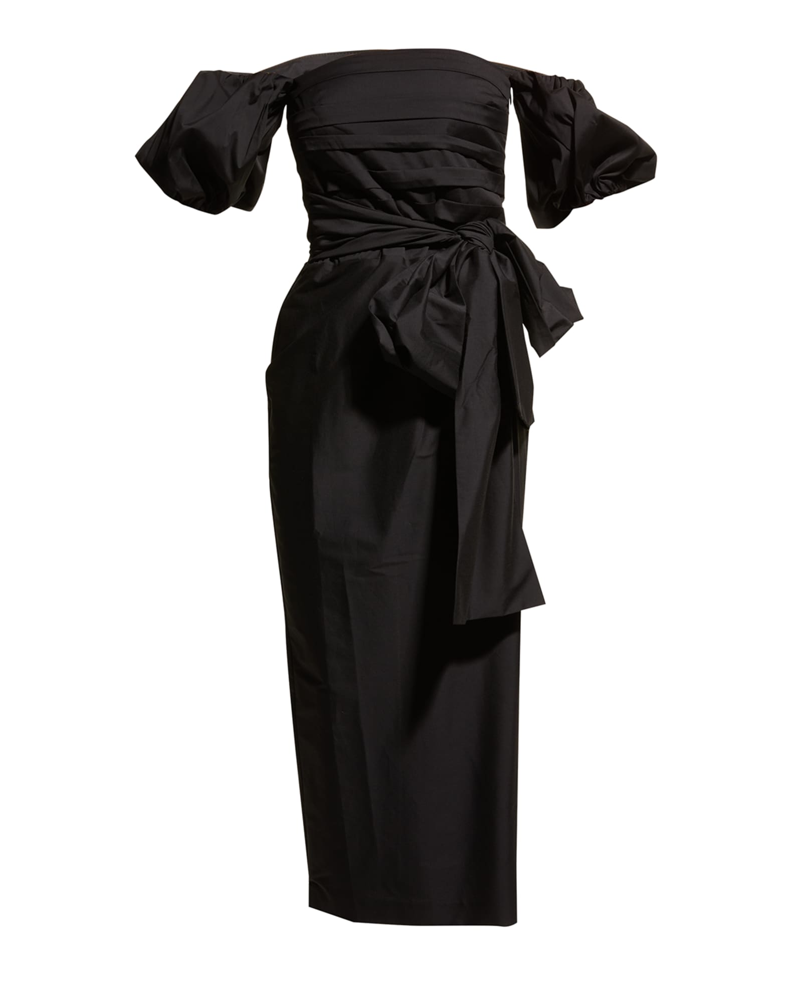 BERNADETTE Charlie Off-The-Shoulder Puff-Sleeve Bow-Front Midi Dress ...