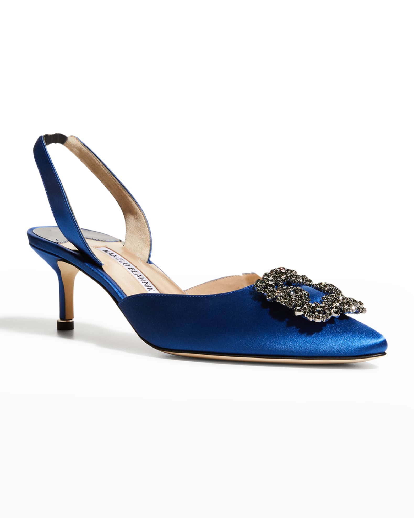 Manolo Blahnik Hangisi Crystal Buckle Slingback Pumps | Neiman Marcus