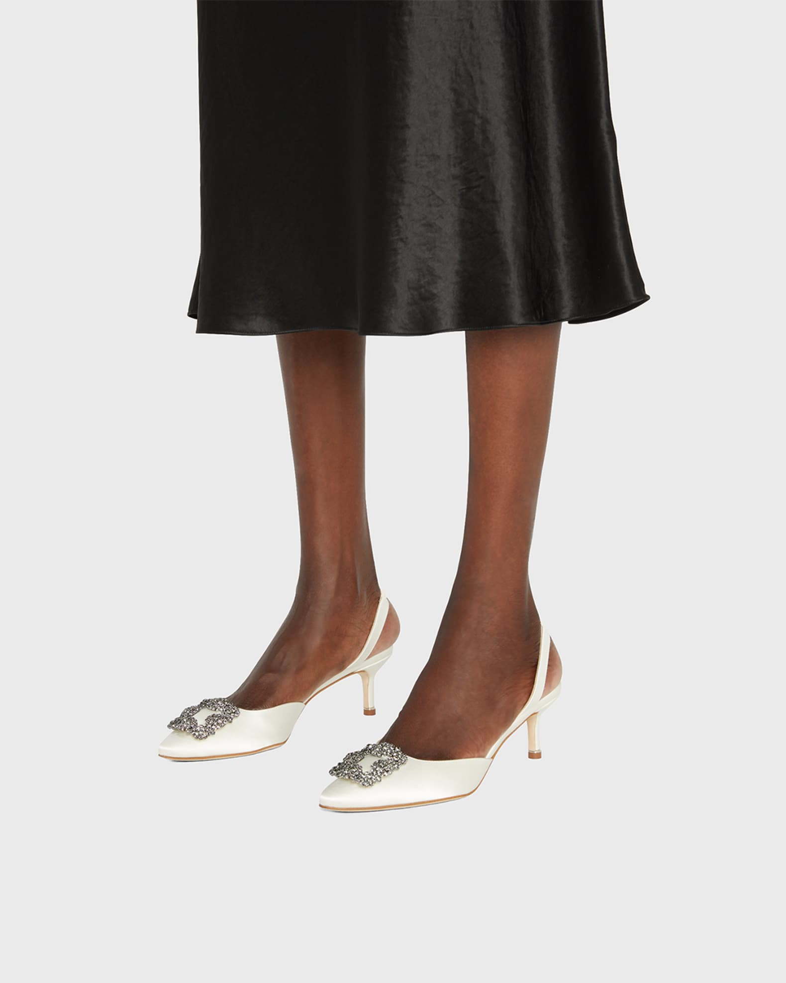 Hangsi Satin Crystal-Buckle Halter Pumps 1