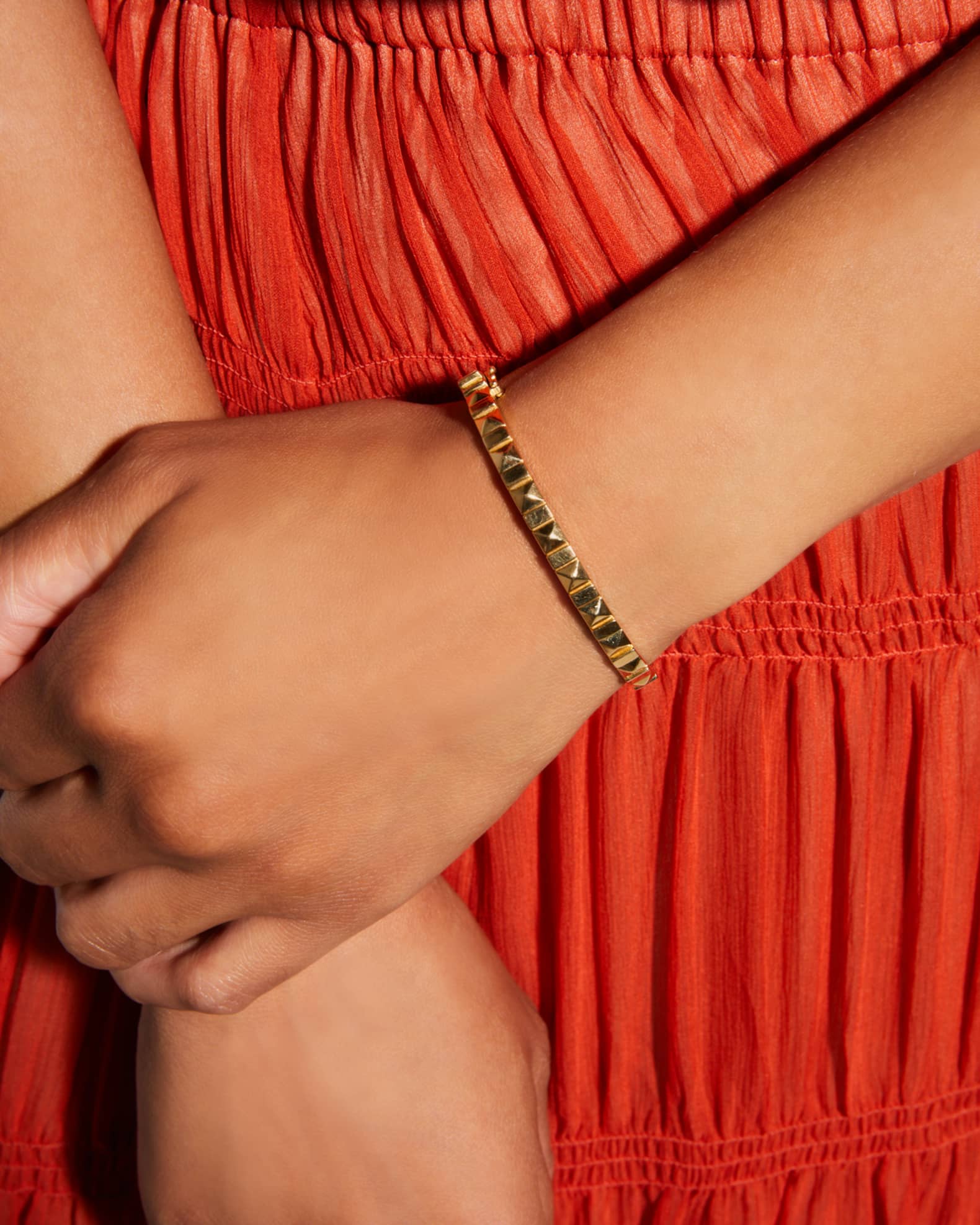 Yellow Gold Baguette Diamond Pyramid Bangle 1