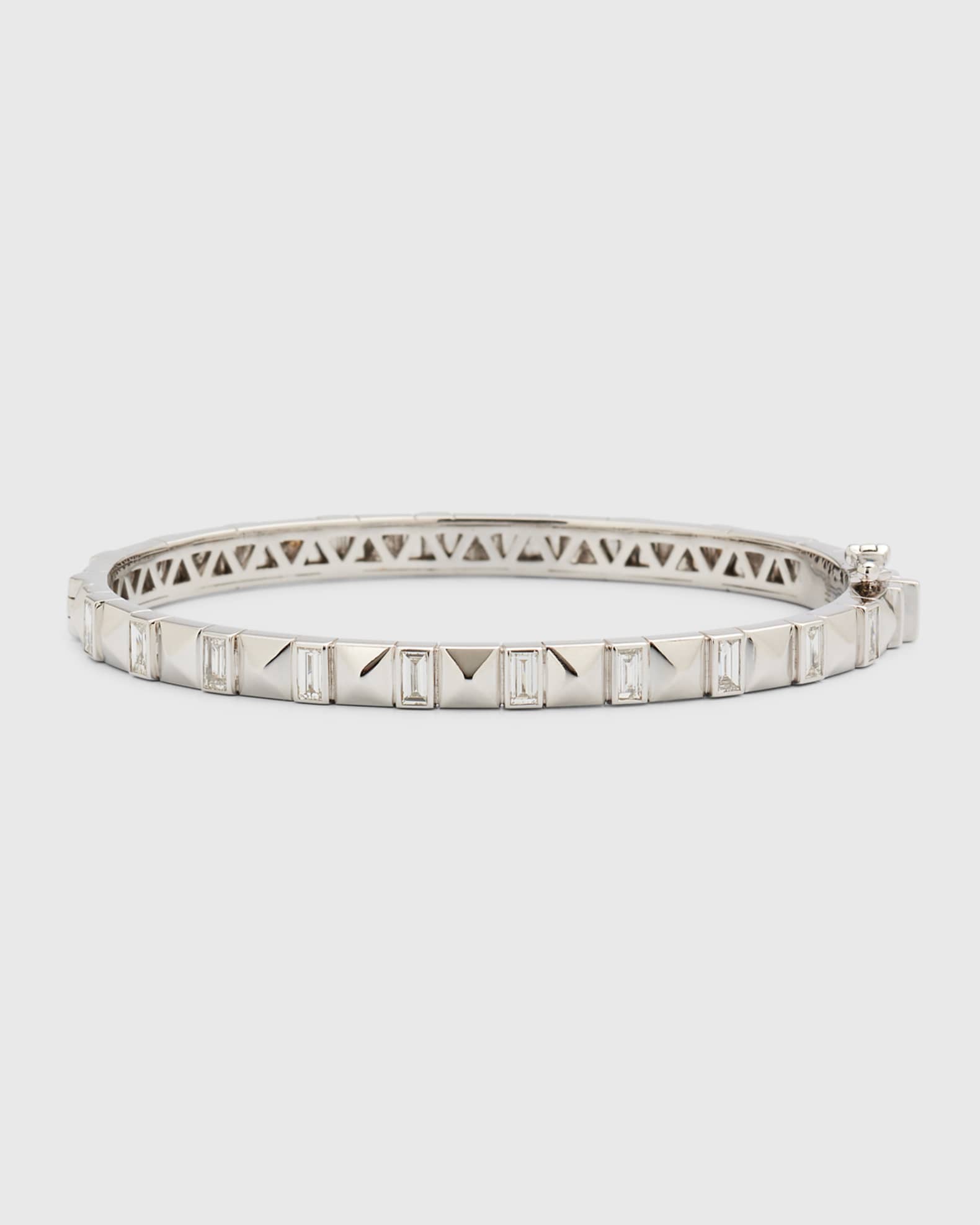 18K White Gold Baguette Diamond Pyramid Bangle, Size 17cm 0