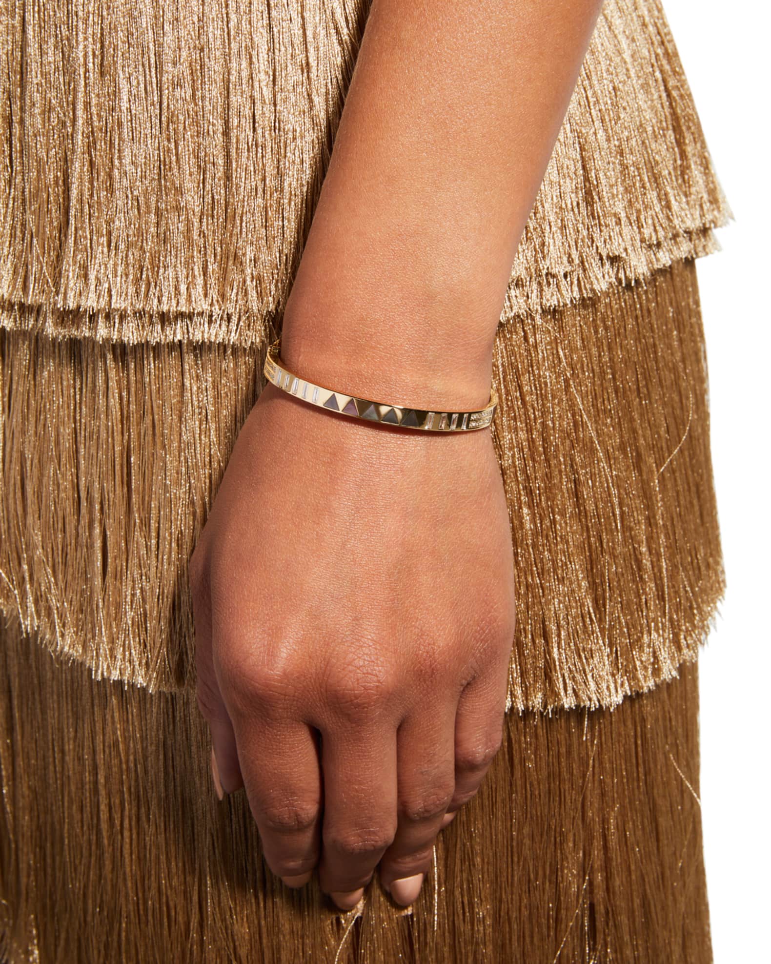 Yellow Gold Mother-of-Pearl and Diamond Pave Bangle 1