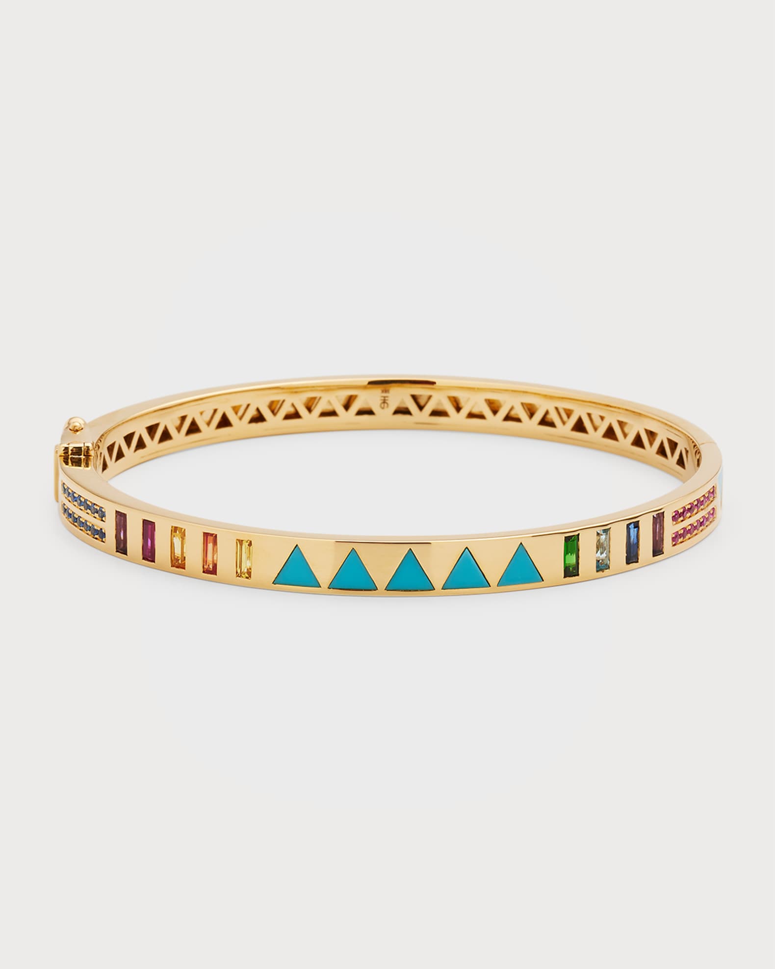 18K Yellow Gold Turquoise and Sapphire Bangle  0