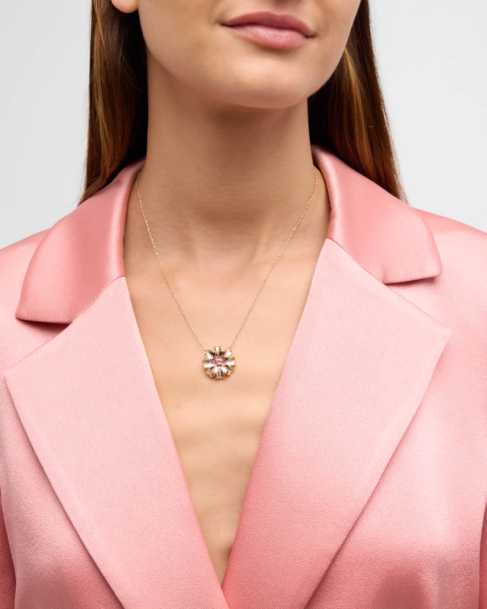 Diamond and Pink Sapphire Flower Pendant Necklace 1