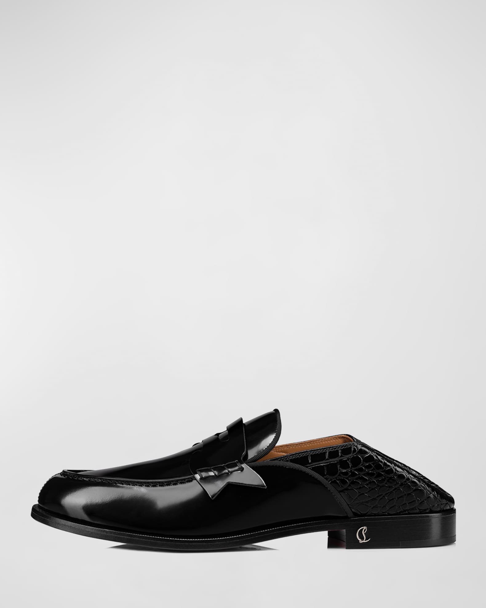 Penny No Back Suede And Croc Effect Loafers in Black - Christian Louboutin