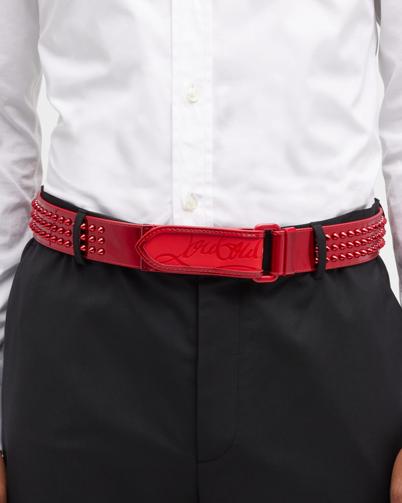Christian Louboutin Men's Belt Loubi Signature Tonal Spike Leather Belt 44  - 110